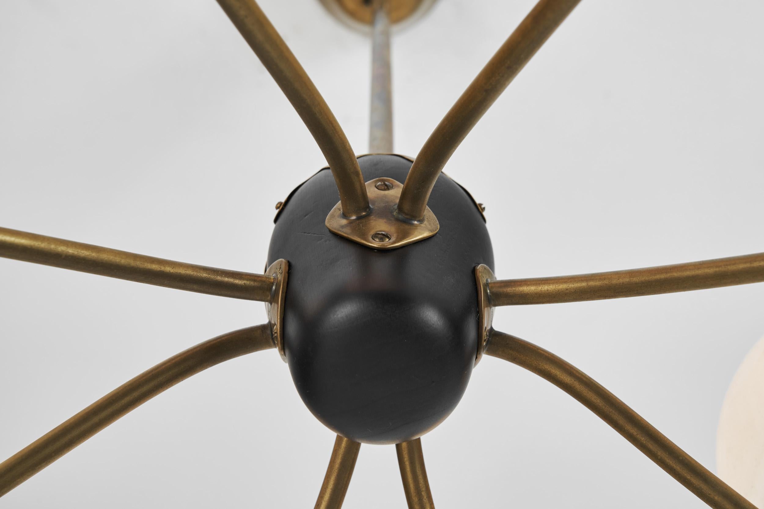 Modern Swedish Brass and Glass Globe Chandelier, Sweden 1940s For Sale 11
