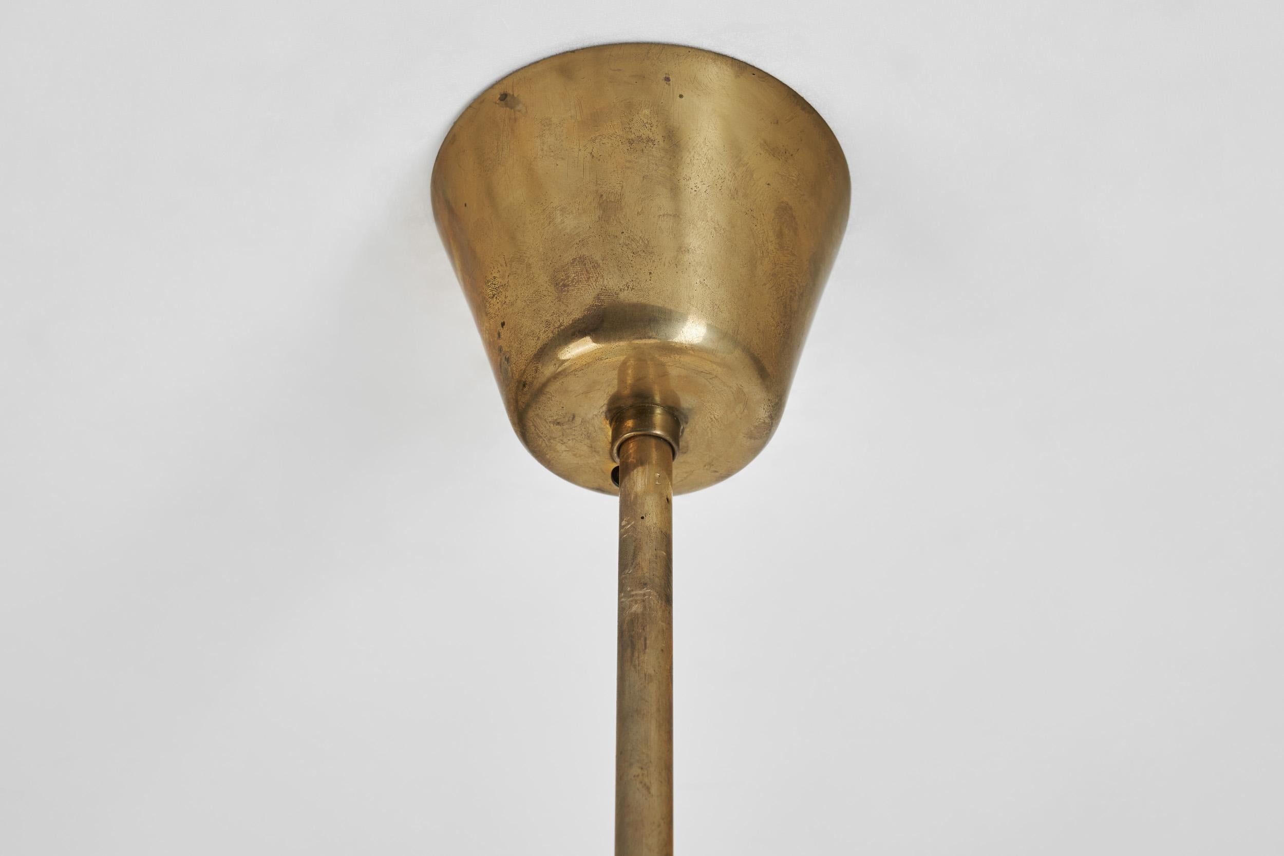 Modern Swedish Brass and Glass Globe Chandelier, Sweden 1940s For Sale 3