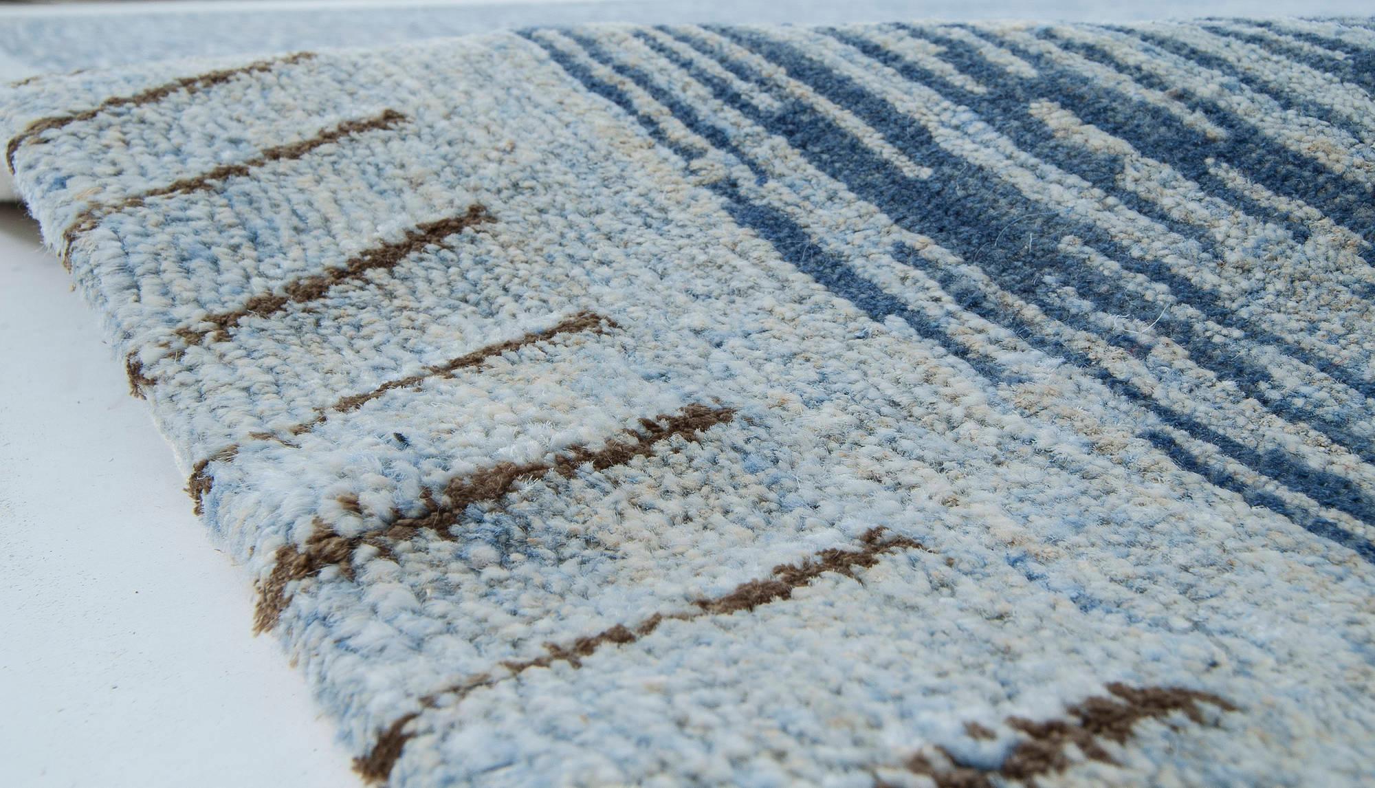 Indian Modern Swedish Design Blue Handmade Wool Pile Rug by Doris Leslie Blau For Sale