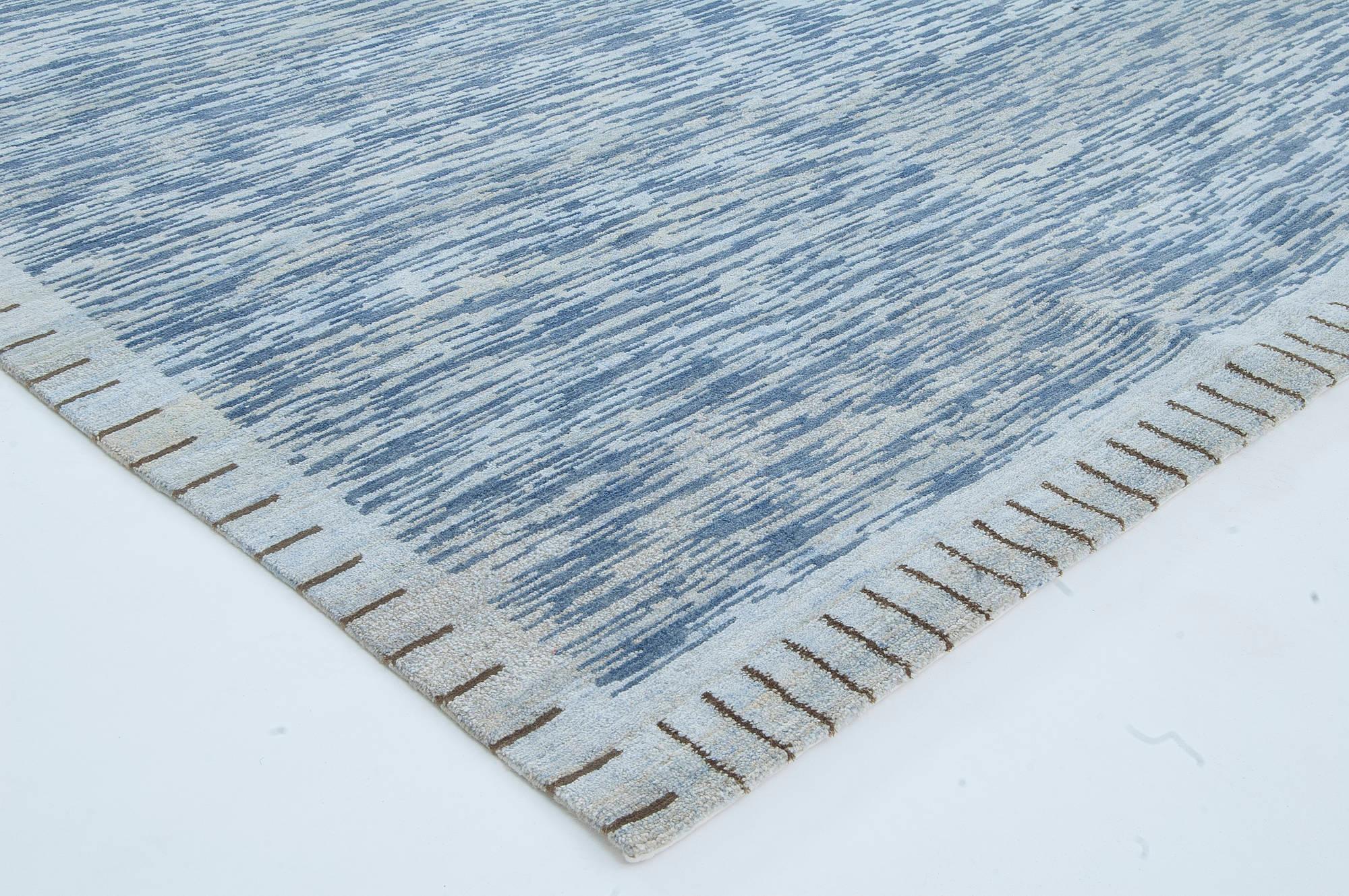 Contemporary Modern Swedish Design Blue Handmade Wool Pile Rug by Doris Leslie Blau For Sale