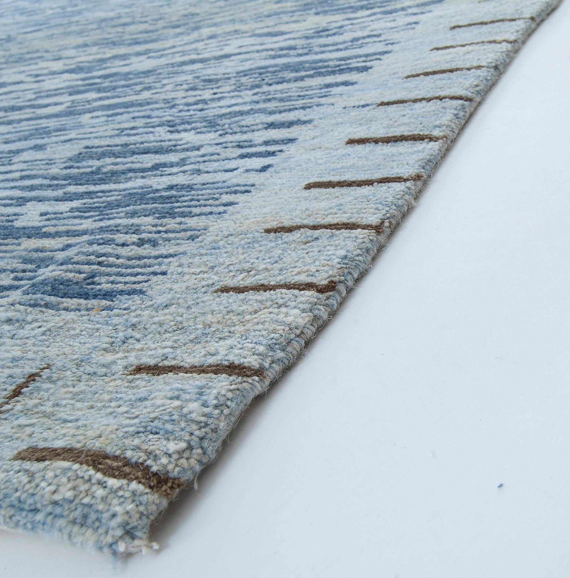 Modern Swedish Design Blue Handmade Wool Pile Rug by Doris Leslie Blau For Sale 1