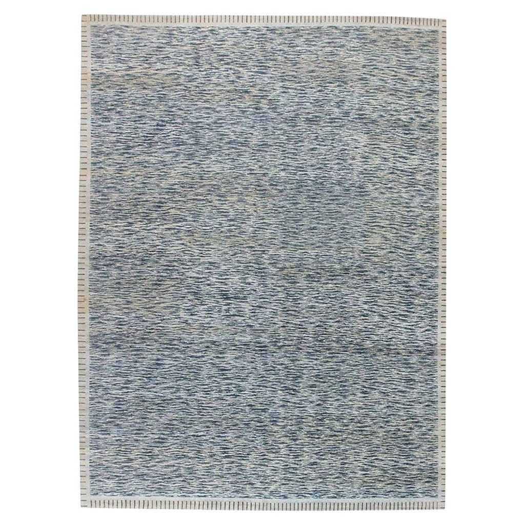 Modern Swedish Design Blue Handmade Wool Pile Rug by Doris Leslie Blau