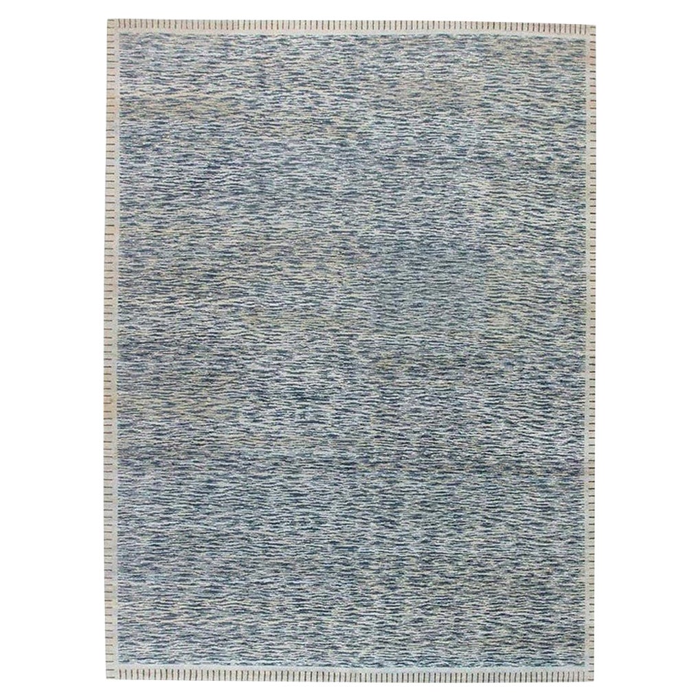 Modern Swedish Design Blue Handmade Wool Pile Rug by Doris Leslie Blau