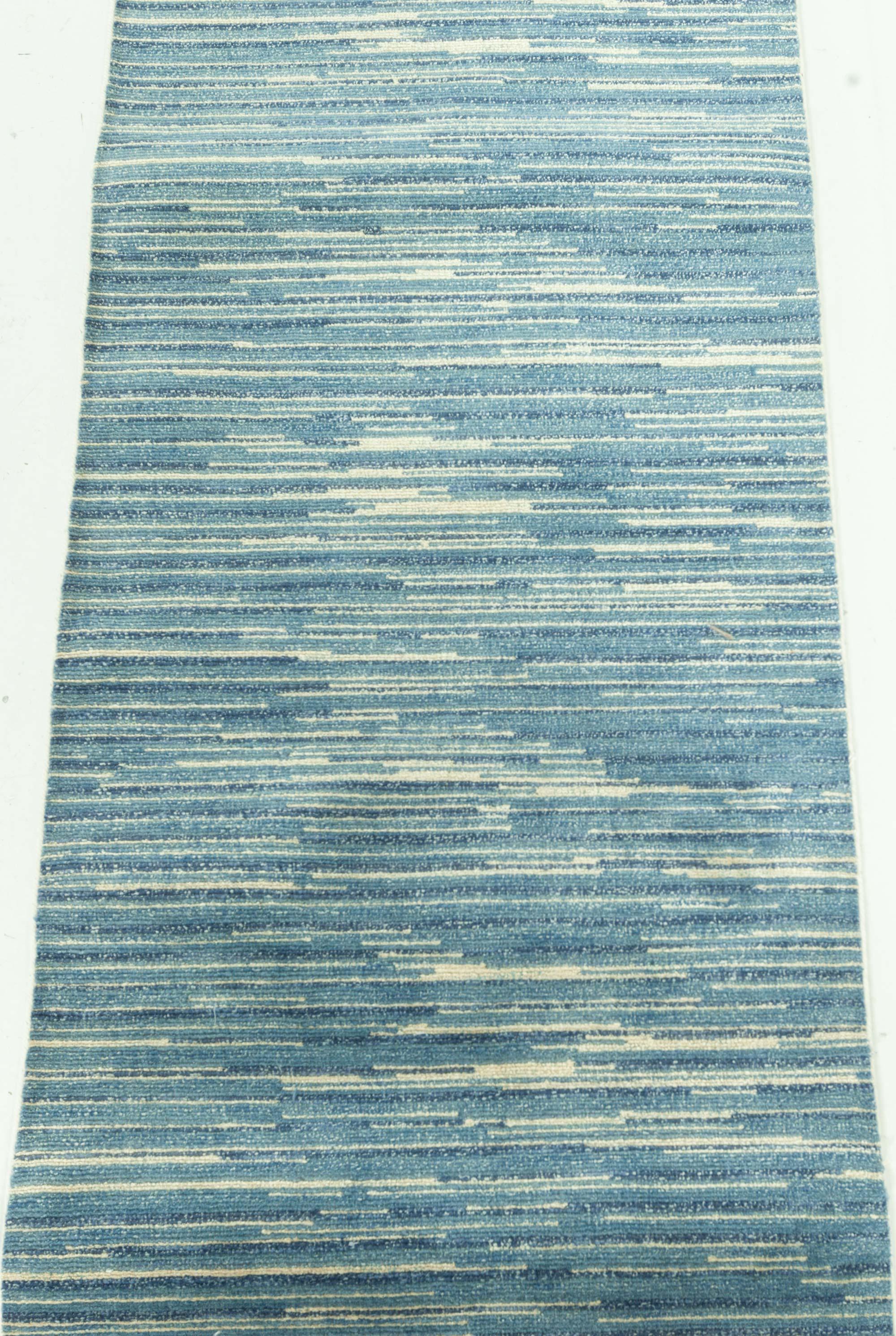 Contemporary Modern Swedish Design Blue Wool Runner by Doris Leslie Blau For Sale