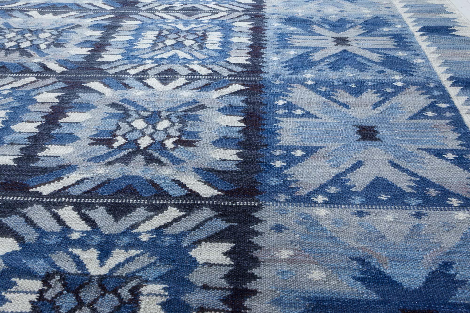 Modernes schwedisches Design Flachgewebter Wollteppich von Doris Leslie Blau (Handgewebt) im Angebot