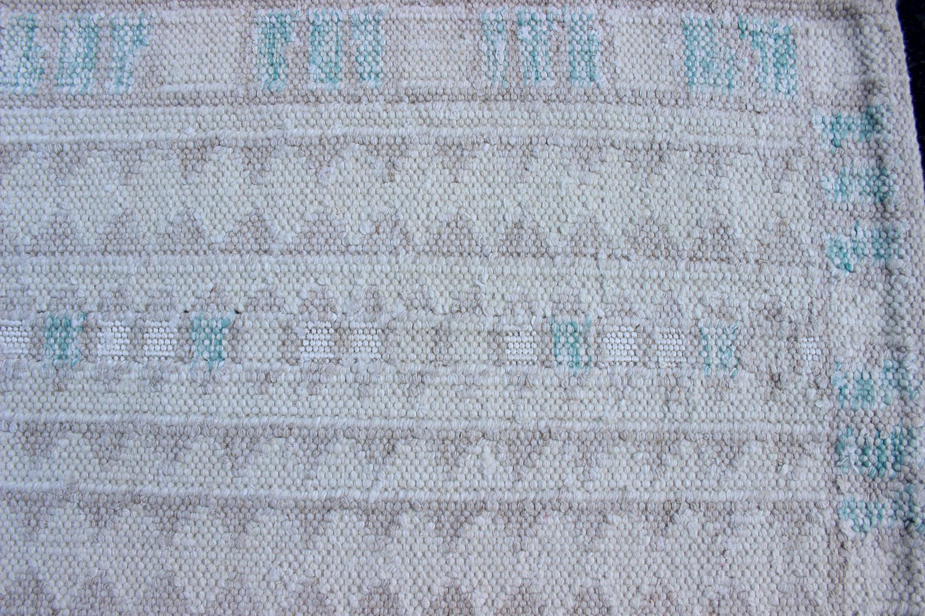 Modern Swedish Design Rug with All-Over Design in White, Taupe & Light Blue For Sale 4