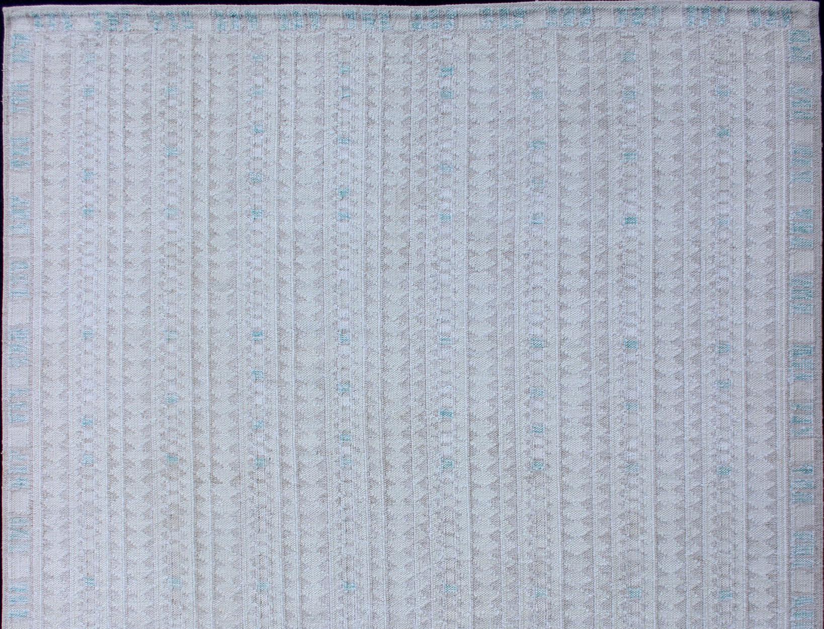 Moderner skandinavischer/schwedischer Teppich mit minimalistischem geometrischem Design in pastellfarbenen und neutralen Farben. Teppich KHN-1038, moderner Teppich, moderner skandinavischer Teppich

Dieser Teppich mit skandinavischem