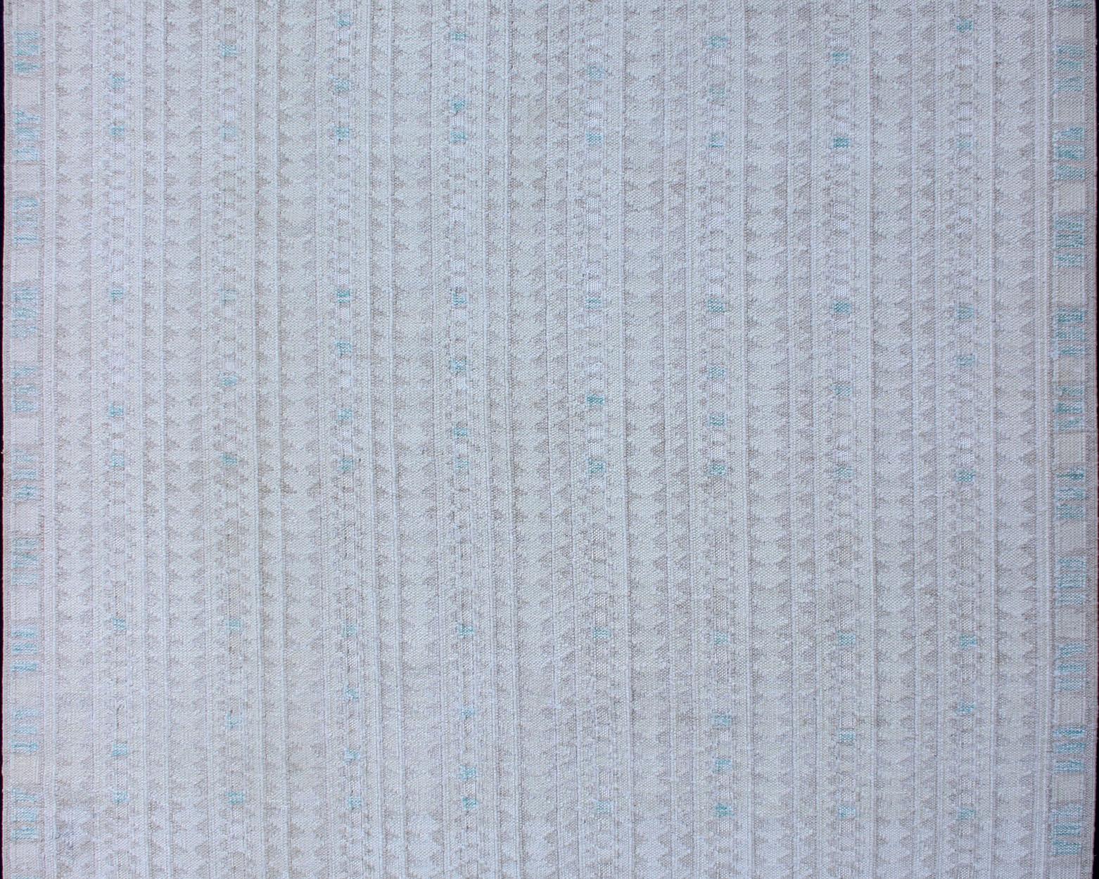 Scandinavian Modern Modern Swedish Design Rug with All-Over Design in White, Taupe & Light Blue For Sale