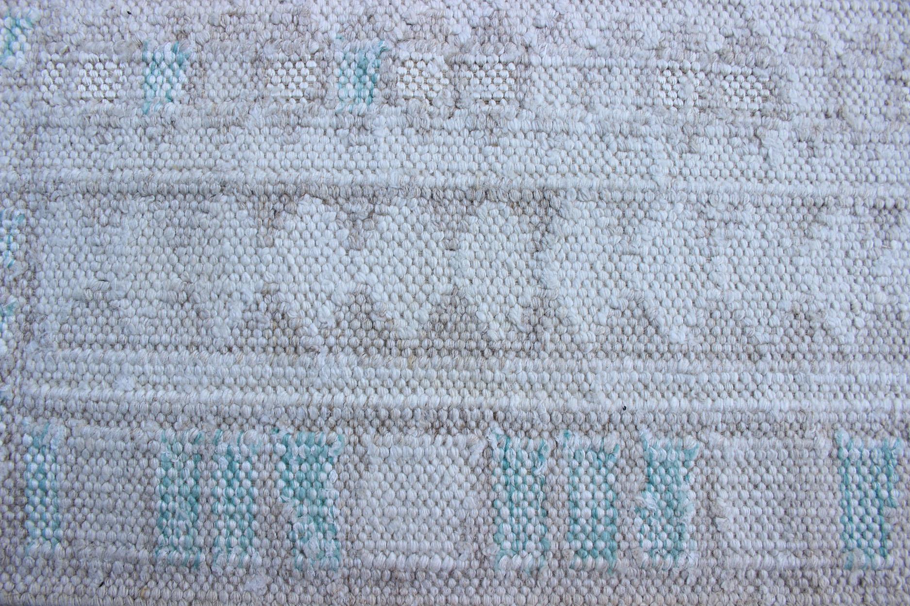 Hand-Woven Modern Swedish Design Rug with All-Over Design in White, Taupe & Light Blue For Sale