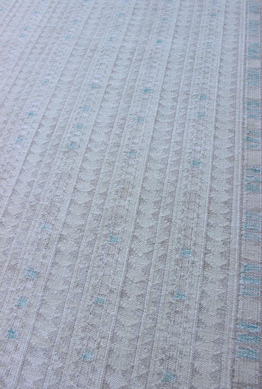 Wool Modern Swedish Design Rug with All-Over Design in White, Taupe & Light Blue For Sale
