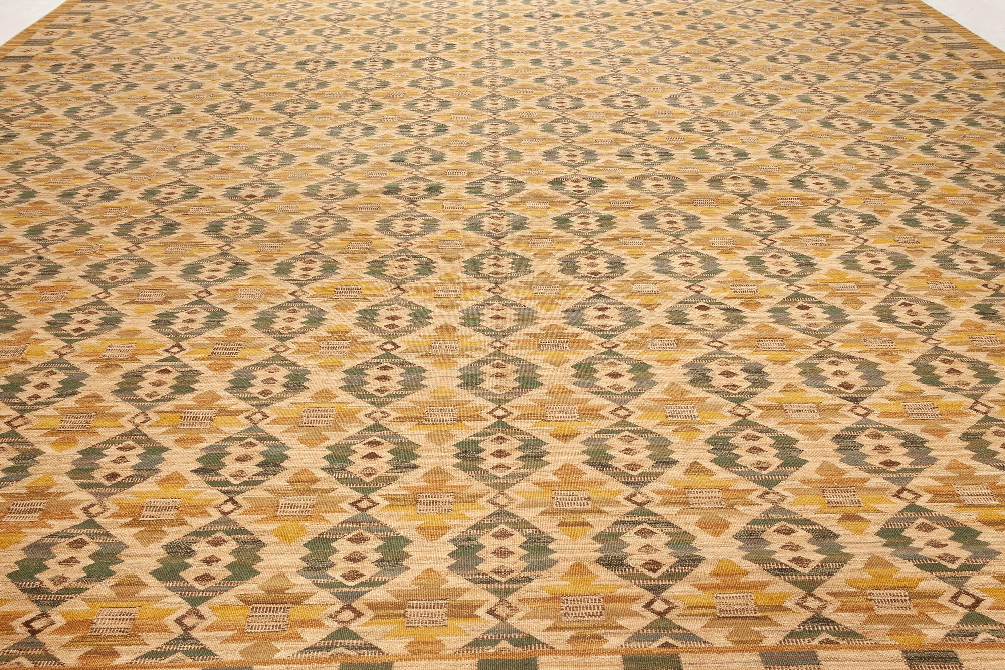 Hand-Knotted Modern Swedish Flat-Weave Rug Inspired by Märta Måås-Fjetterström Design For Sale