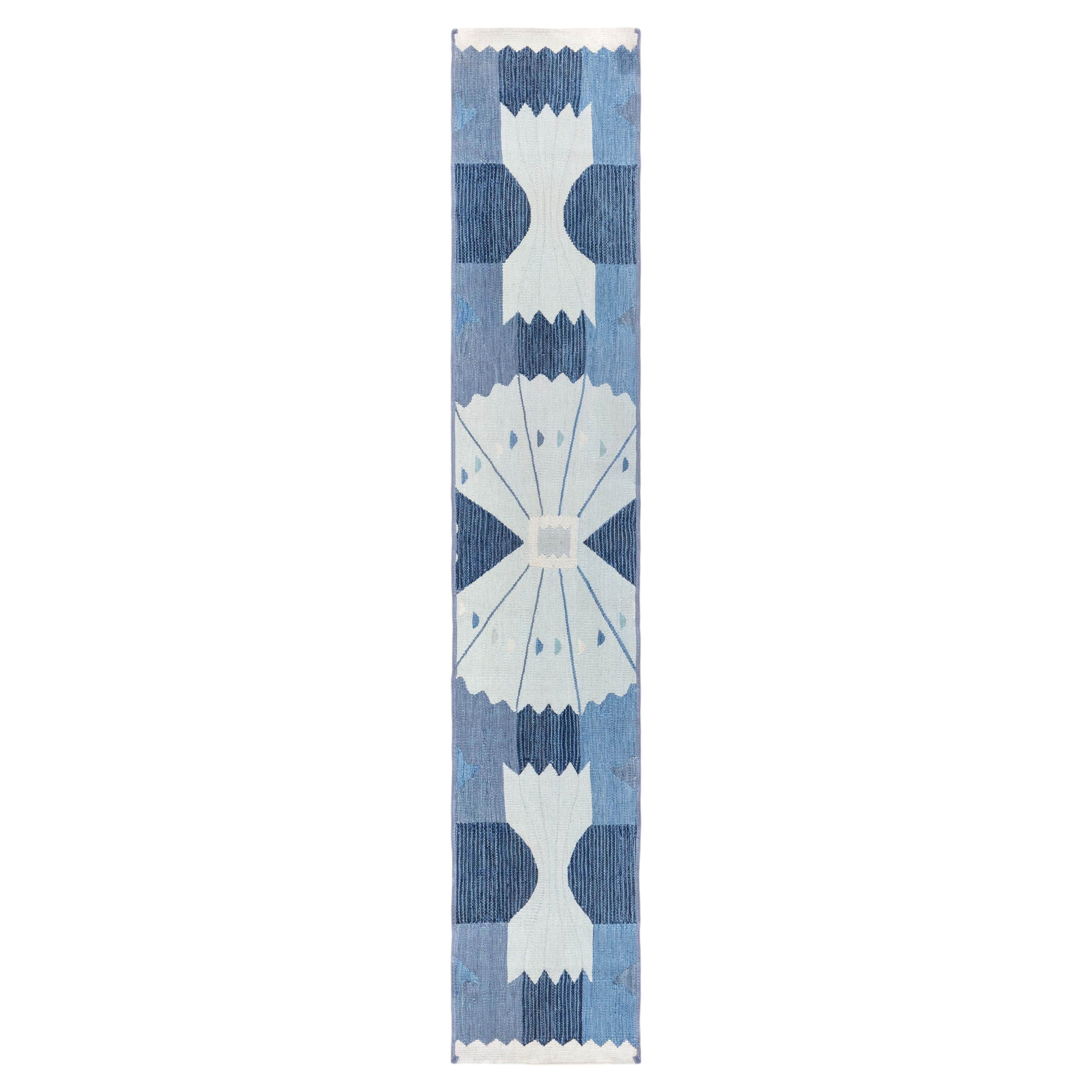 Modern Swedish Flat-Weave Wool Fragment Runner by Doris Leslie Blau