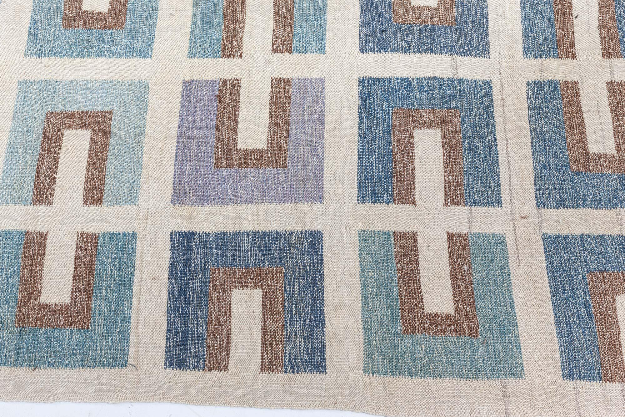 Scandinavian Modern Swedish Geometric Flat-Weave Wool Rug by Doris Leslie Blau For Sale