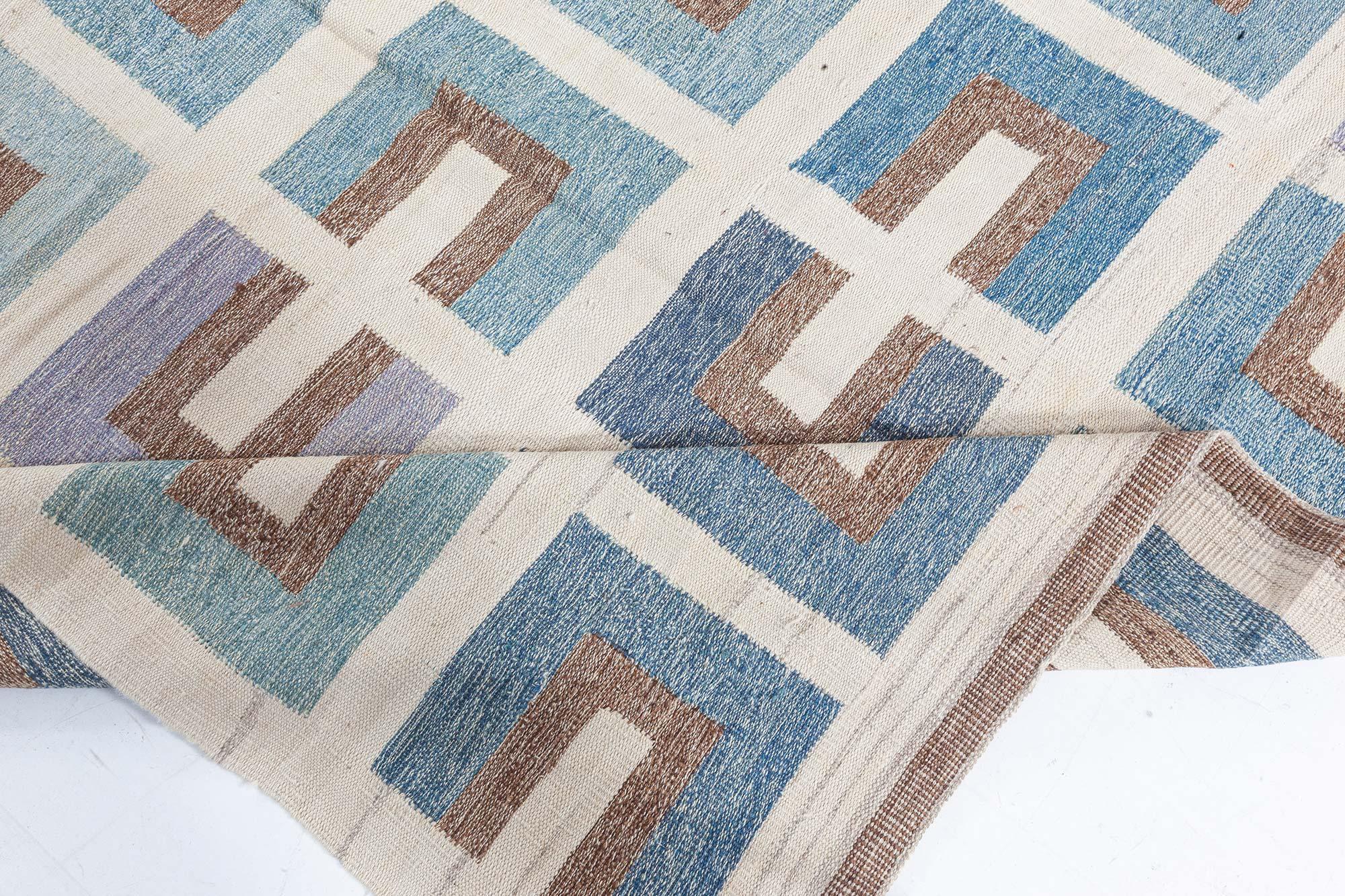 Contemporary Modern Swedish Geometric Flat-Weave Wool Rug by Doris Leslie Blau For Sale