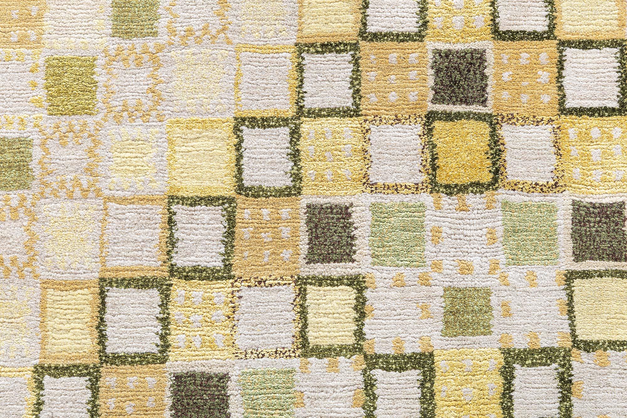 Scandinavo moderno Seta moderna svedese geometrica annodata a mano &  Tappeto a pelo di lana di Doris Leslie Blau in vendita