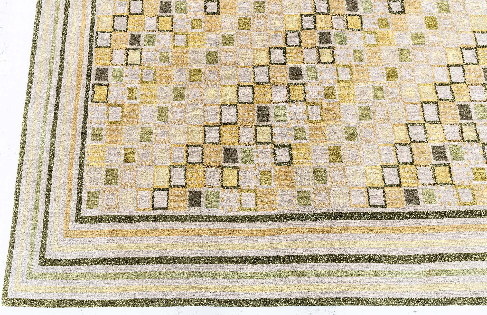 Annodato a mano Seta moderna svedese geometrica annodata a mano &  Tappeto a pelo di lana di Doris Leslie Blau in vendita