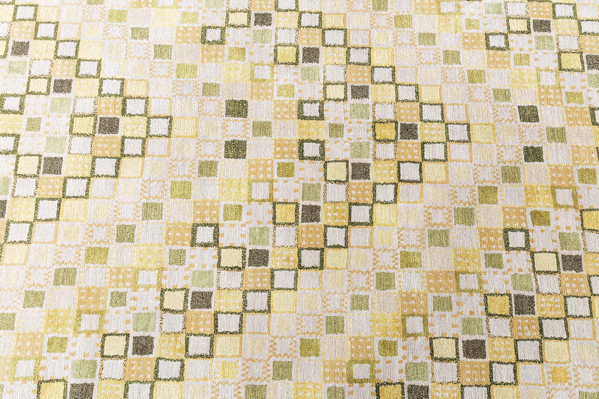 XXI secolo e contemporaneo Seta moderna svedese geometrica annodata a mano &  Tappeto a pelo di lana di Doris Leslie Blau in vendita