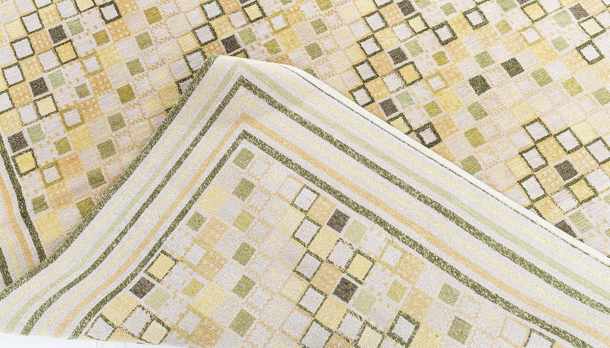 Modern Swedish Geometric Hand-Knotted Silk &  Wool Pile Rug by Doris Leslie Blau For Sale 3