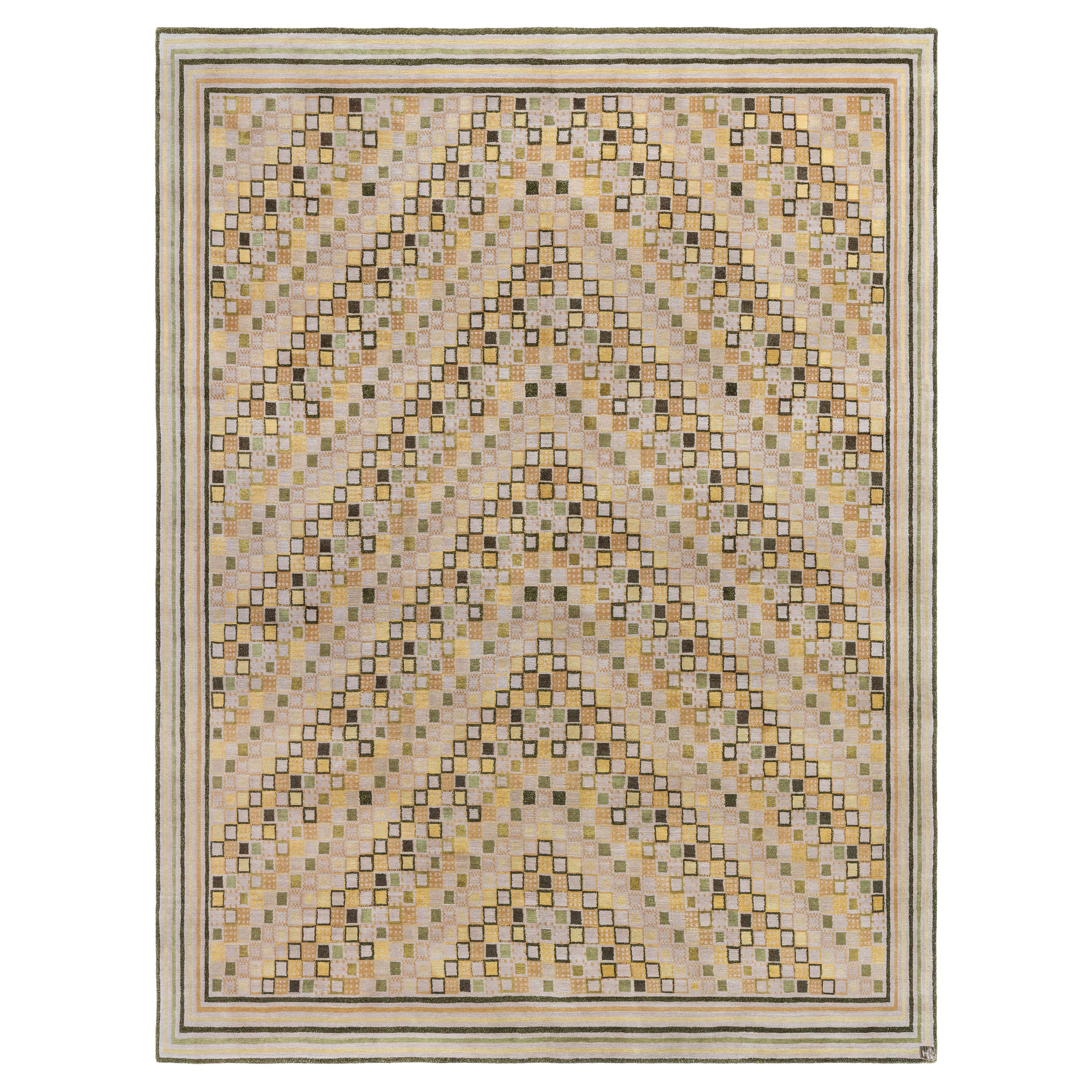 Modern Swedish Geometric Hand-Knotted Silk 
 Wool Pile Rug by Doris Leslie Blau For Sale