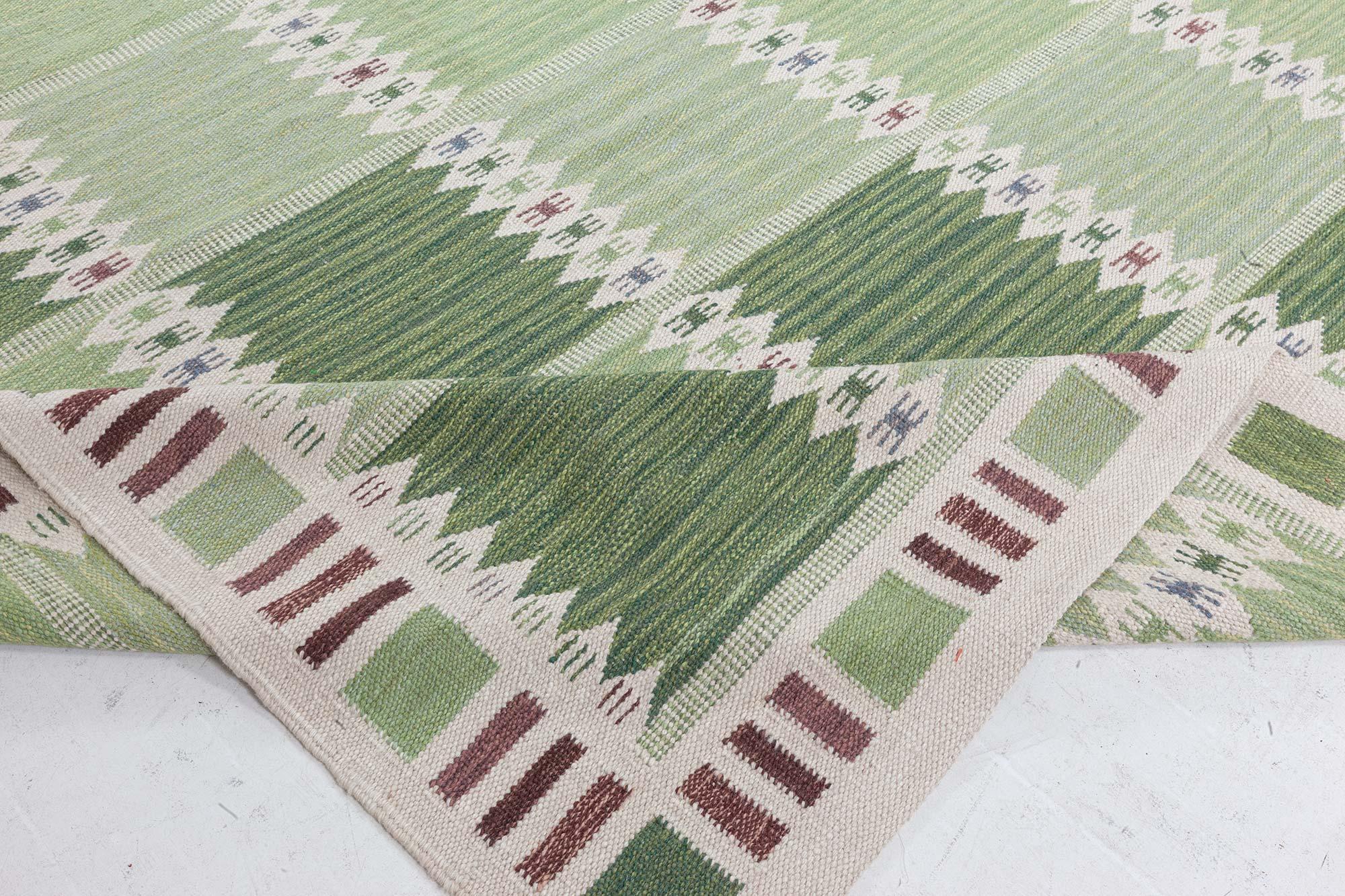 Hand-Woven Modern Swedish Green Rug For Sale