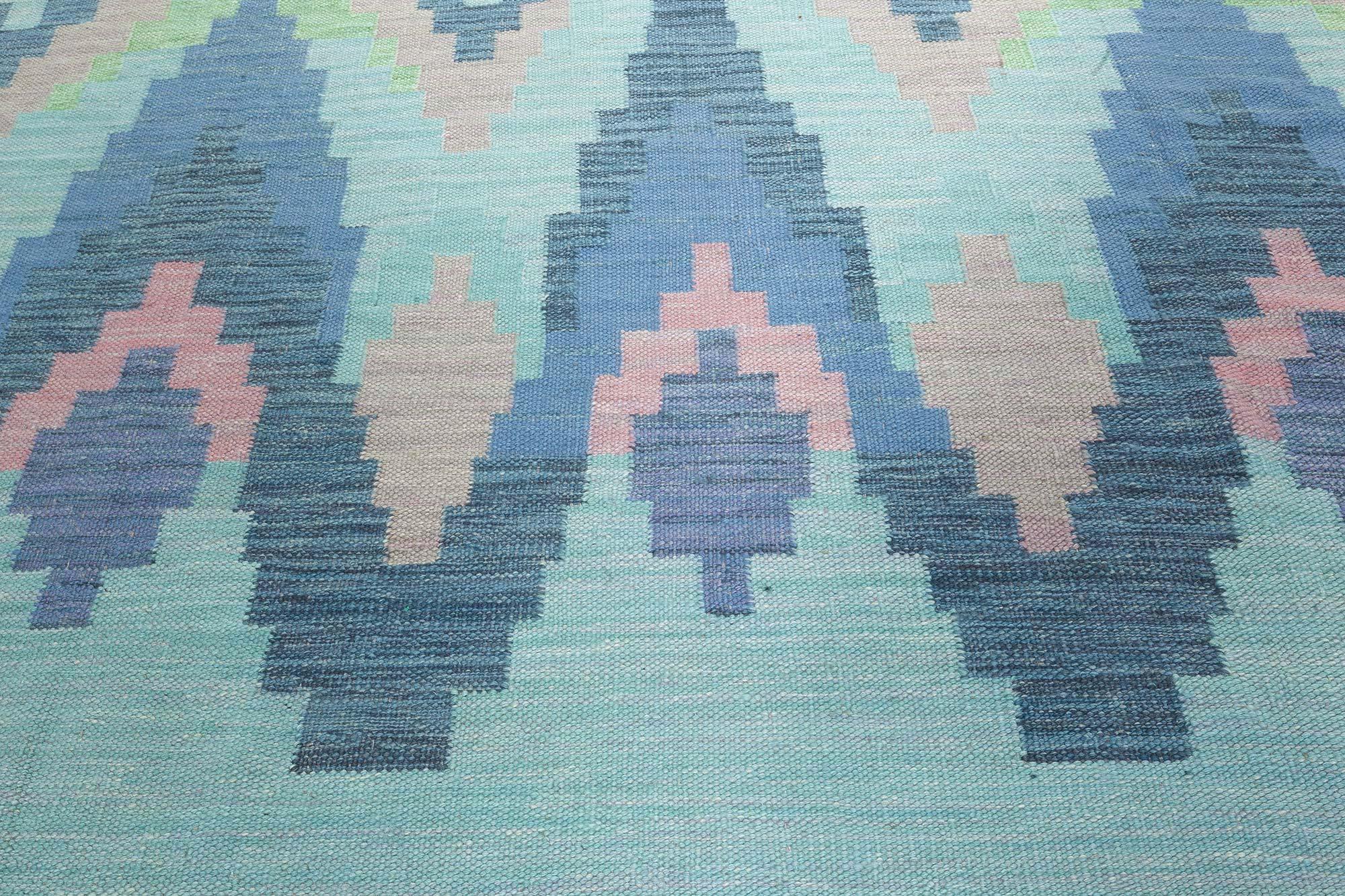 Tapis moderne à armure plate d'inspiration suédoise par Doris Leslie Blau.
Taille : 11'6