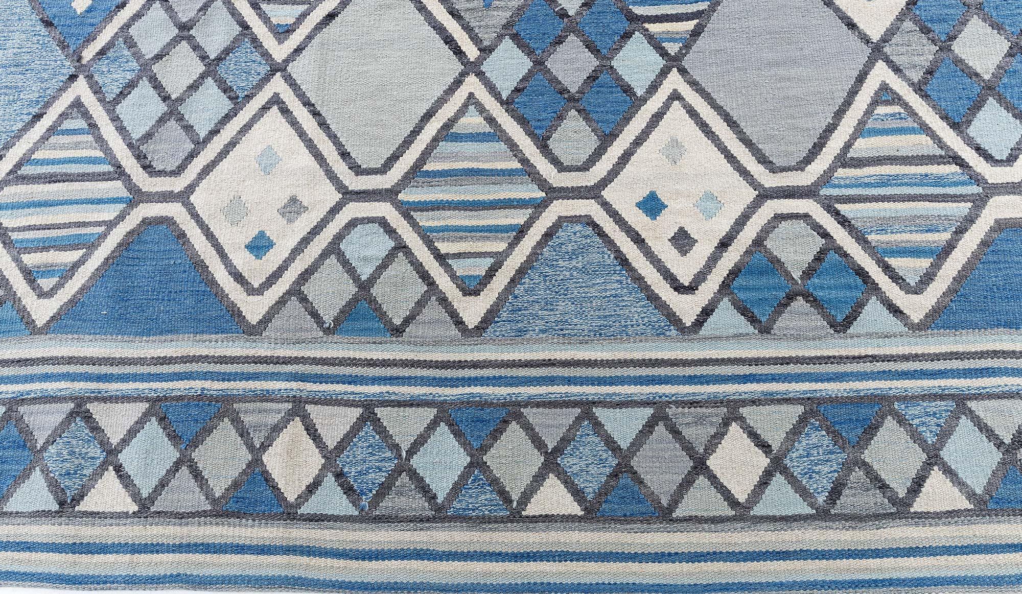 Annodato a mano Tappeto moderno a trama piatta geometrica di ispirazione svedese di Doris Leslie Blau in vendita