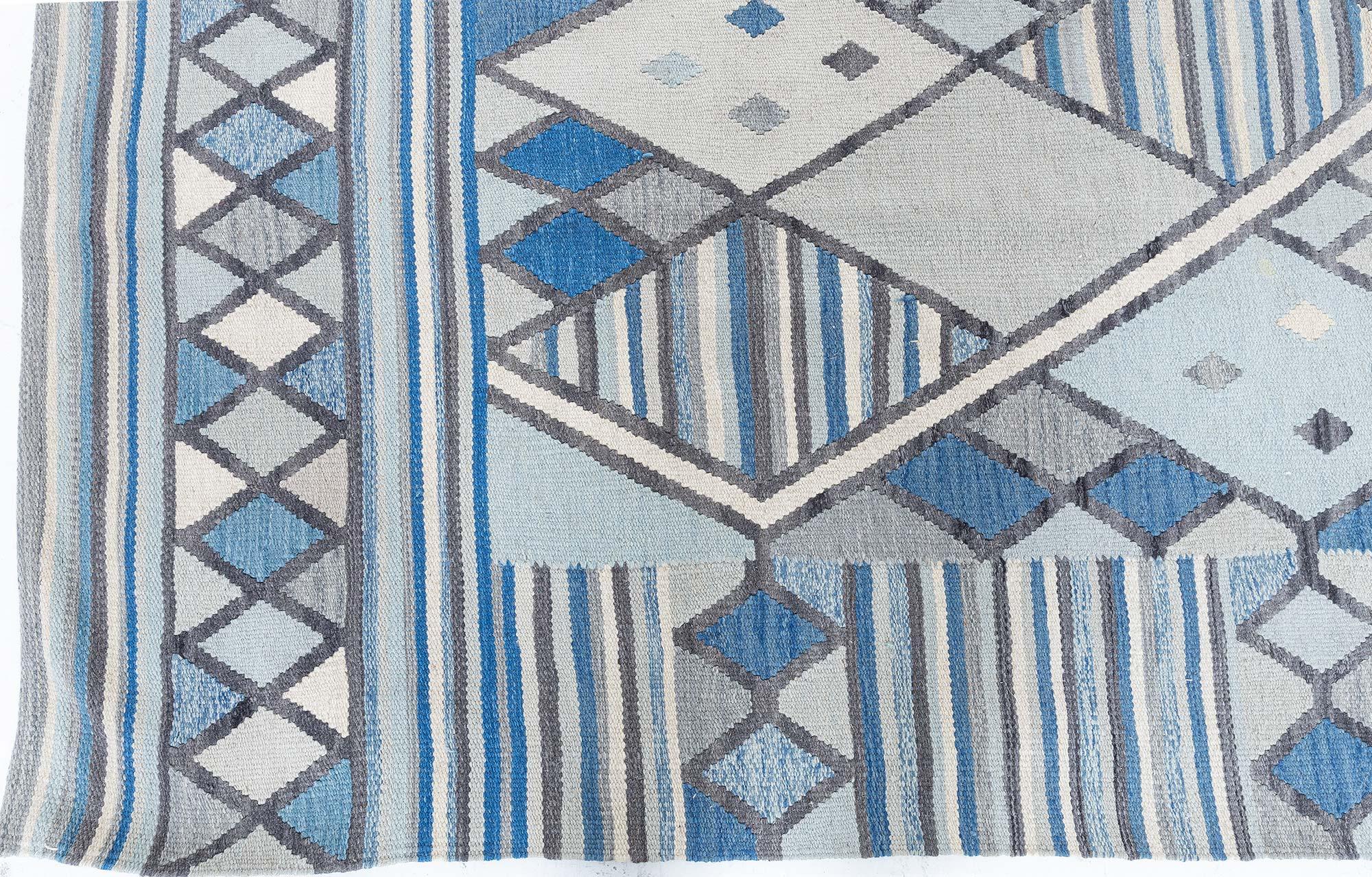 Wool Modern Swedish-Inspired Geometric Flat Weave Rug by Doris Leslie Blau For Sale