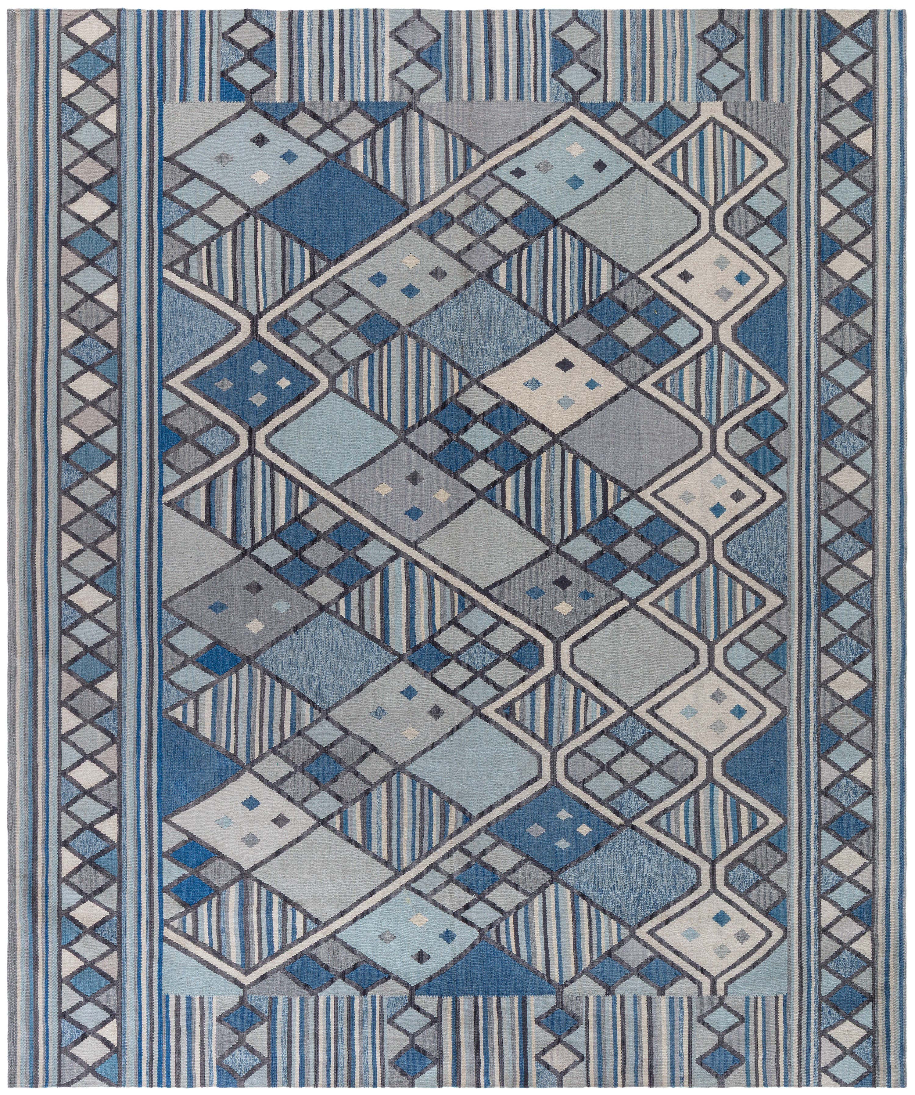 Tapis géométrique d'inspiration suédoise contemporain de Doris Leslie Blau