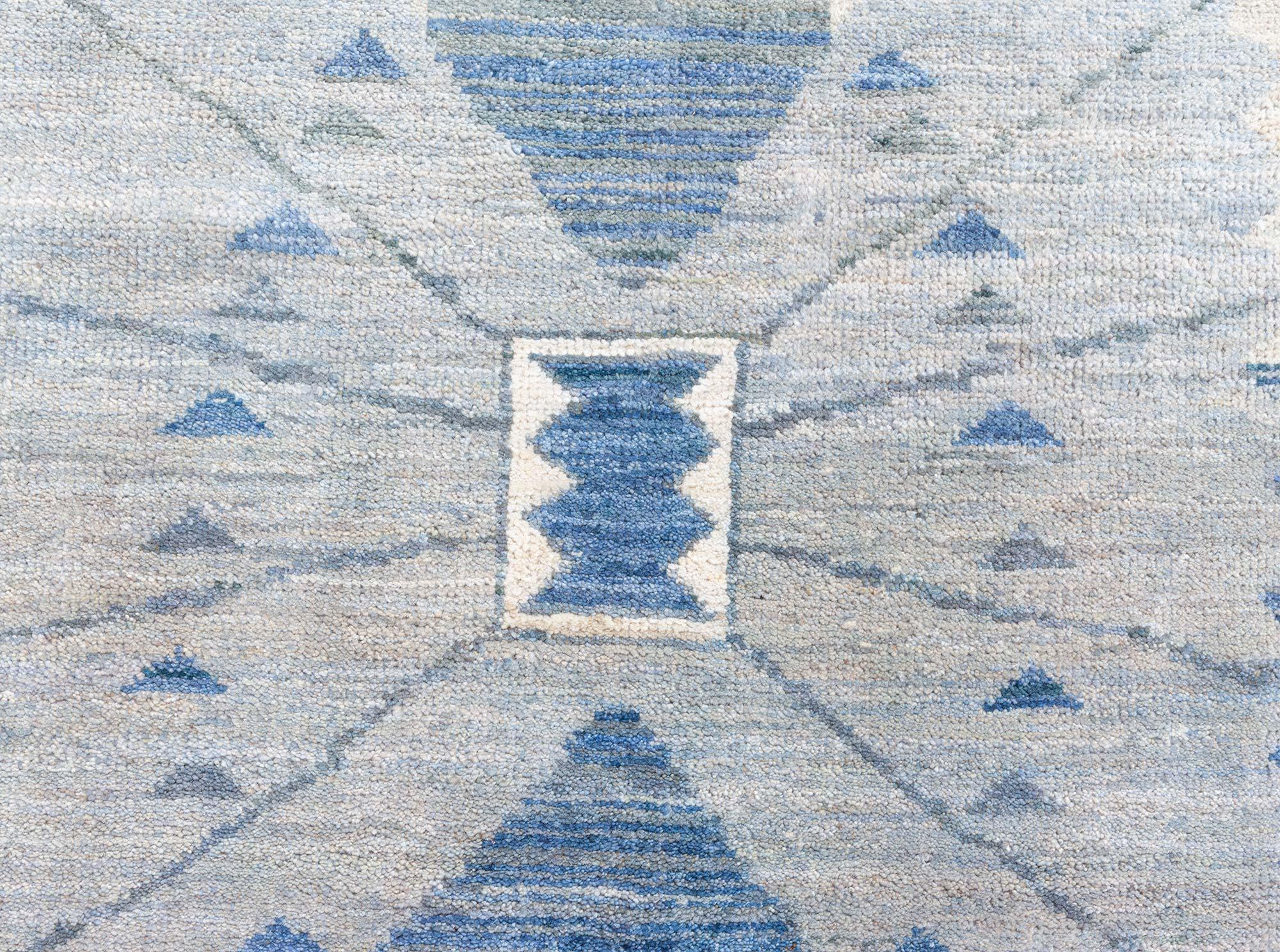 Modern Swedish Pile Rug in Blue Tones by Doris Leslie Blau
Size: 10'5