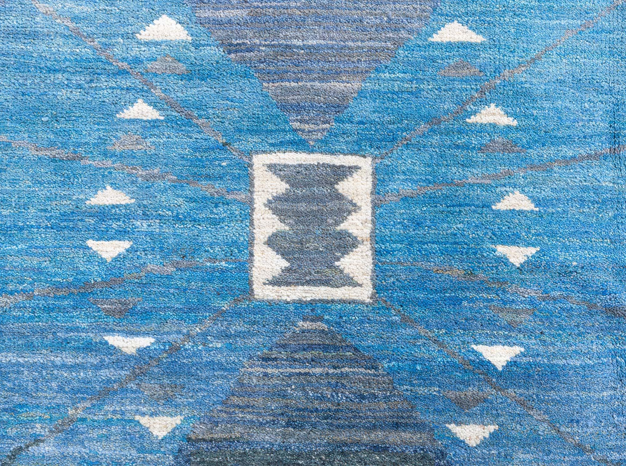 Scandinavian Modern Modern Swedish Pile Rug in Blue Tones by Doris Leslie Blau For Sale