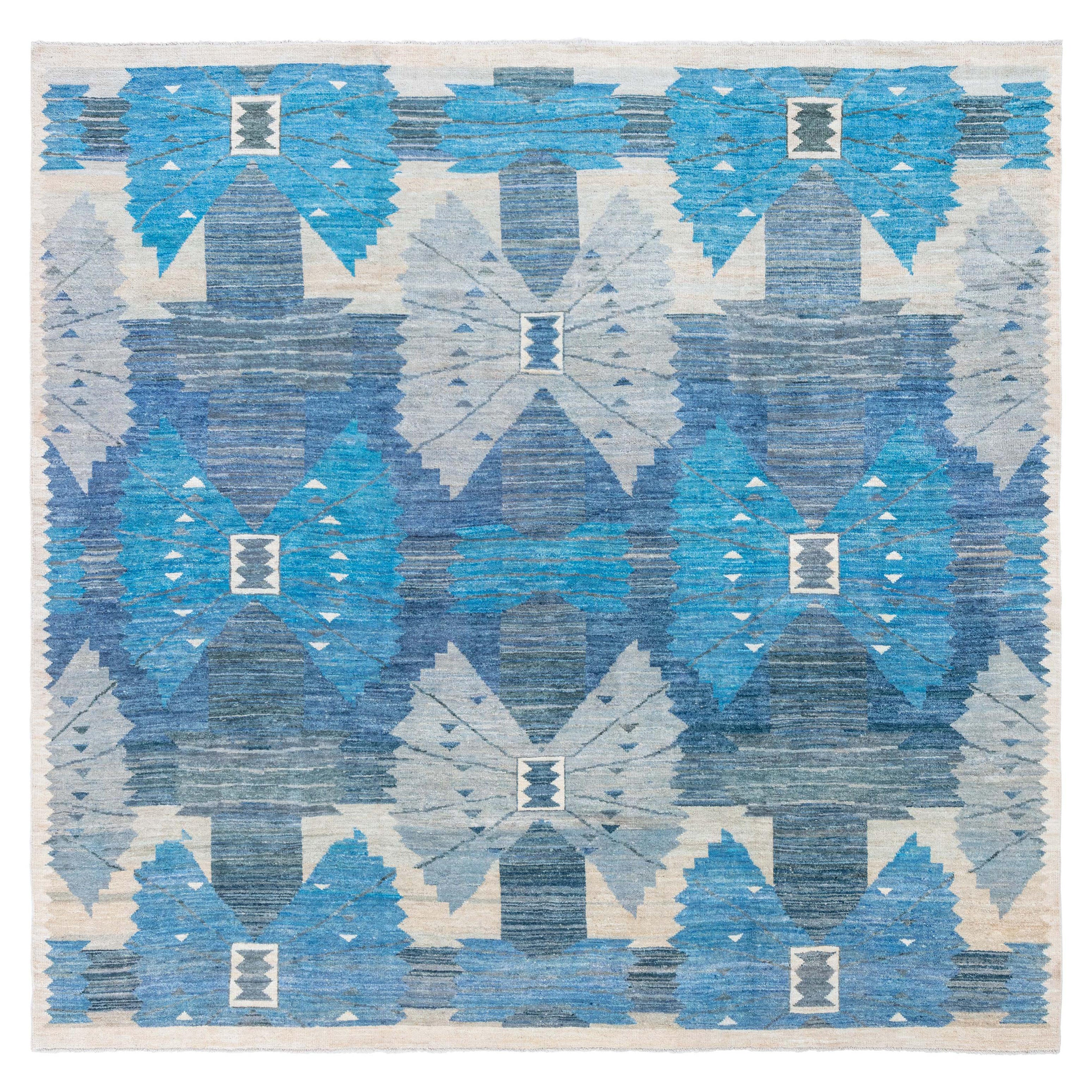 Moderner schwedischer florteppich in blauen tönen von Doris Leslie Blau