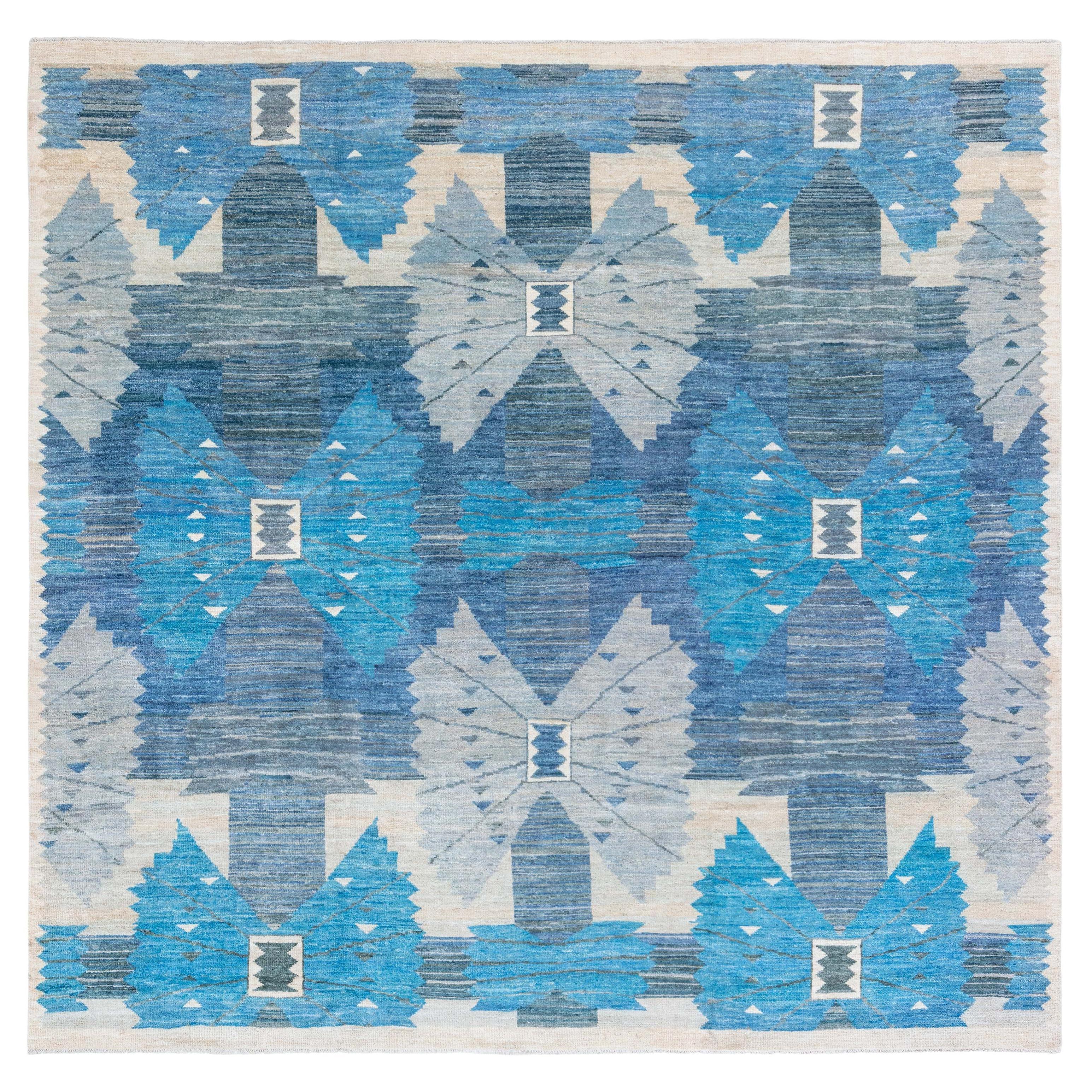 Tappeto moderno a pelo svedese nei toni del blu di Doris Leslie Blau in vendita