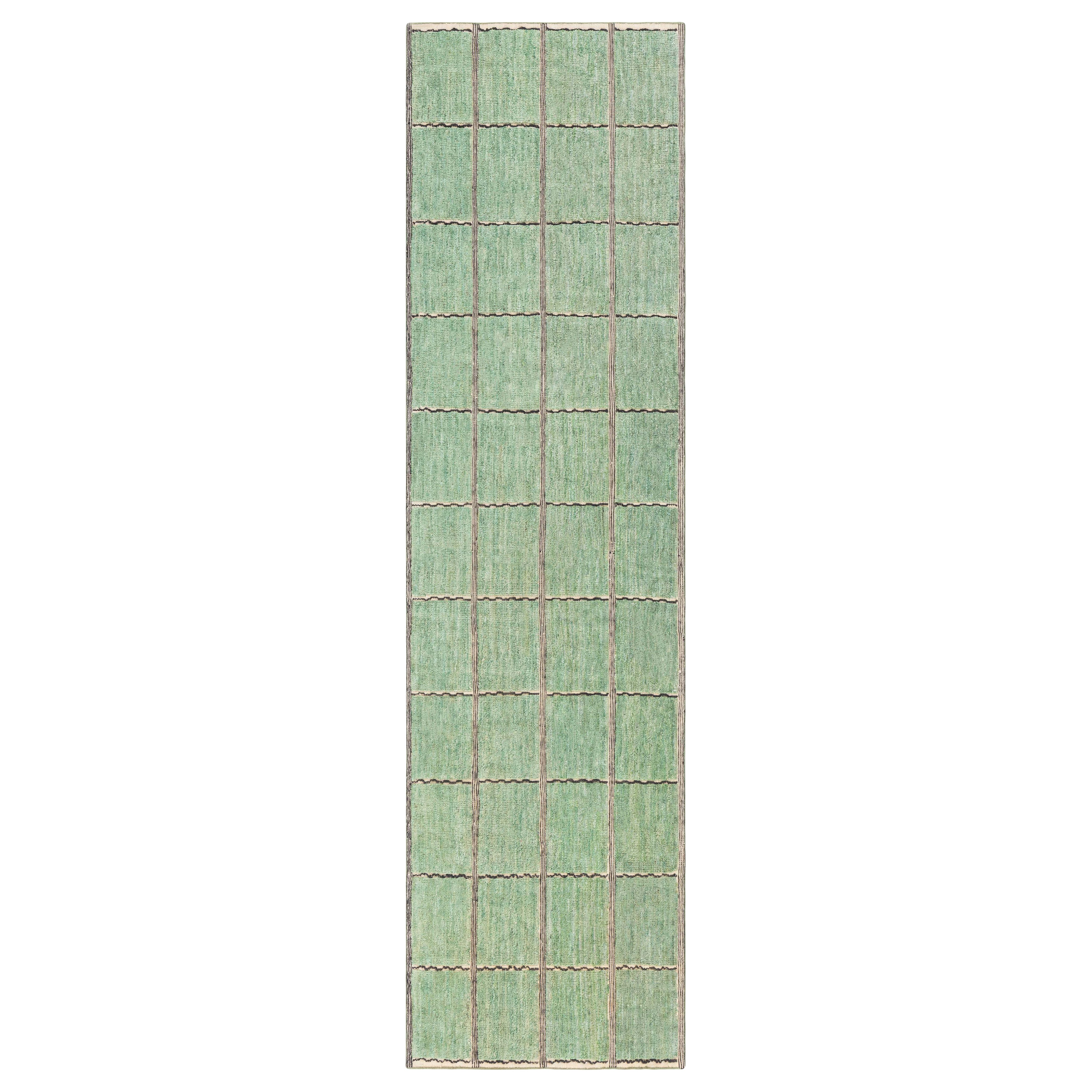 Modern Swedish Pile Runner with Geometric Grid Design by Doris Leslie Blau For Sale