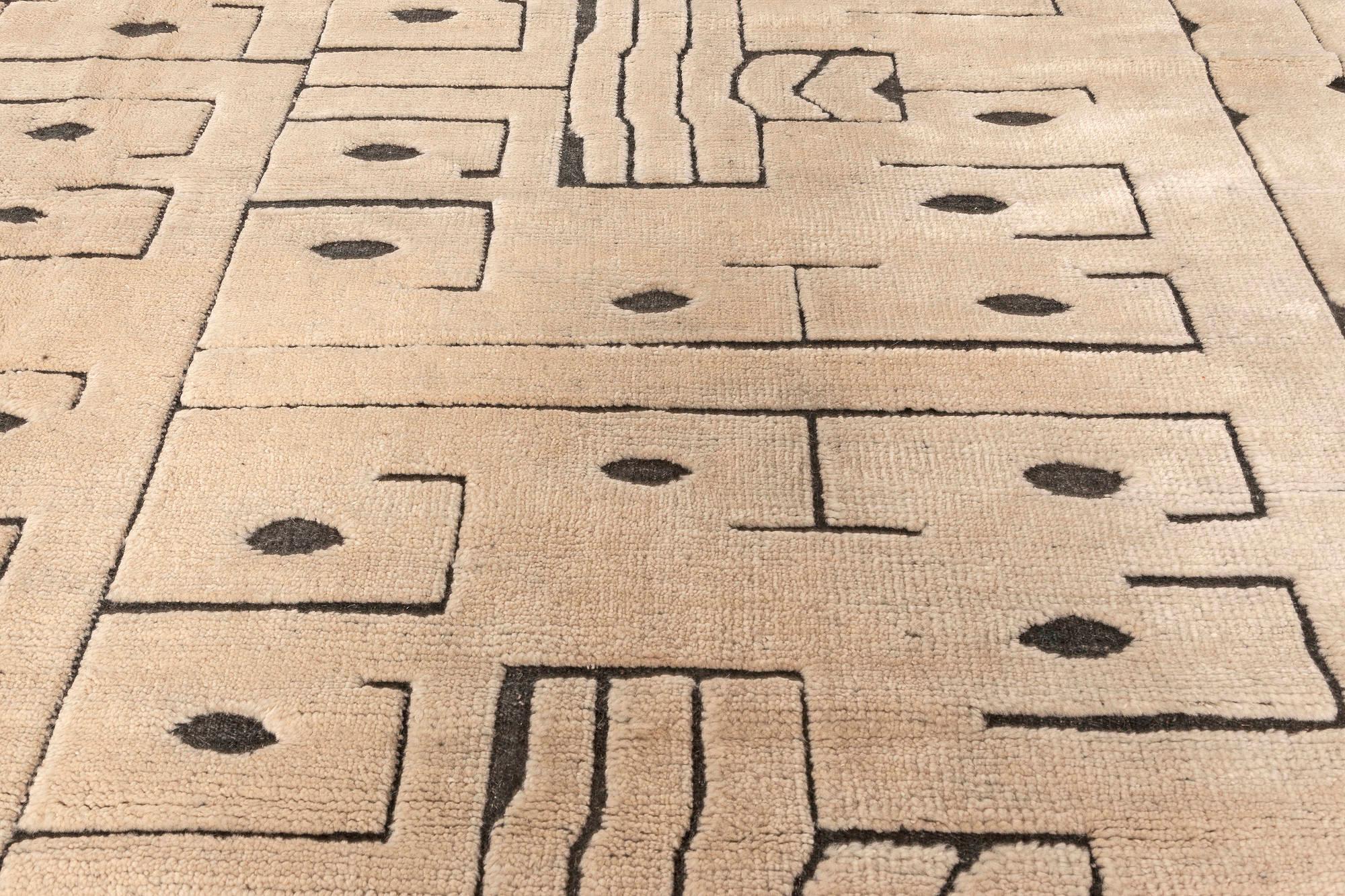 Hand-Knotted Modern Swedish Skvattram Style High-Low Wool Rug by Doris Leslie Blau For Sale