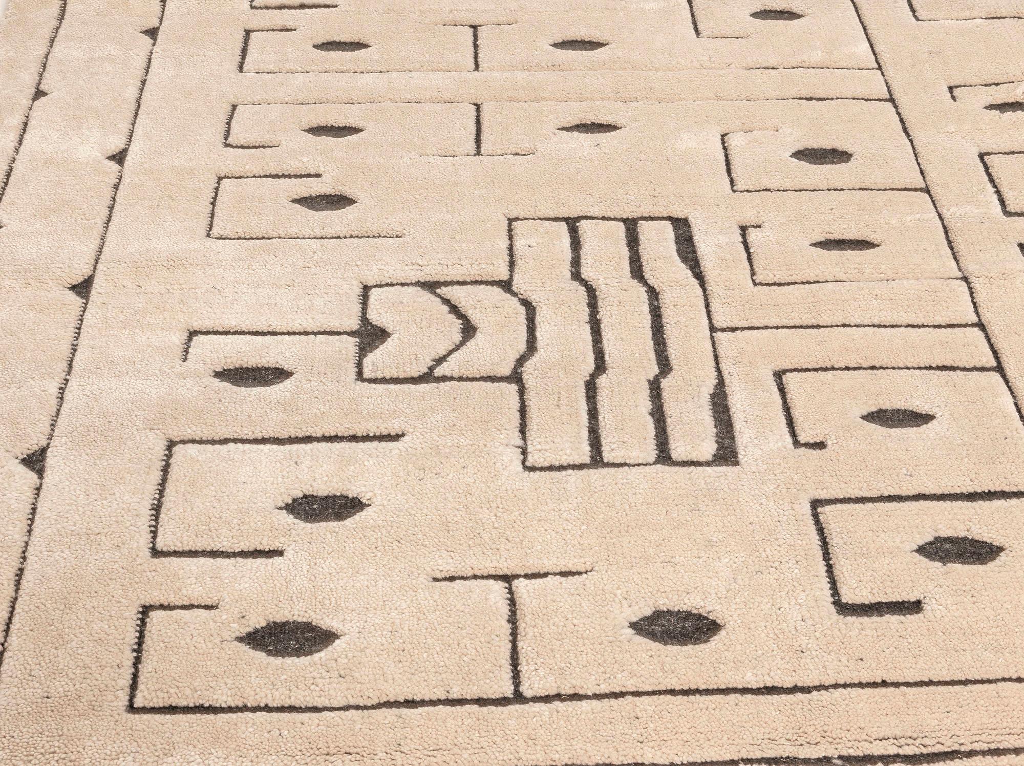 Contemporary Modern Swedish Skvattram Style High-Low Wool Rug by Doris Leslie Blau For Sale