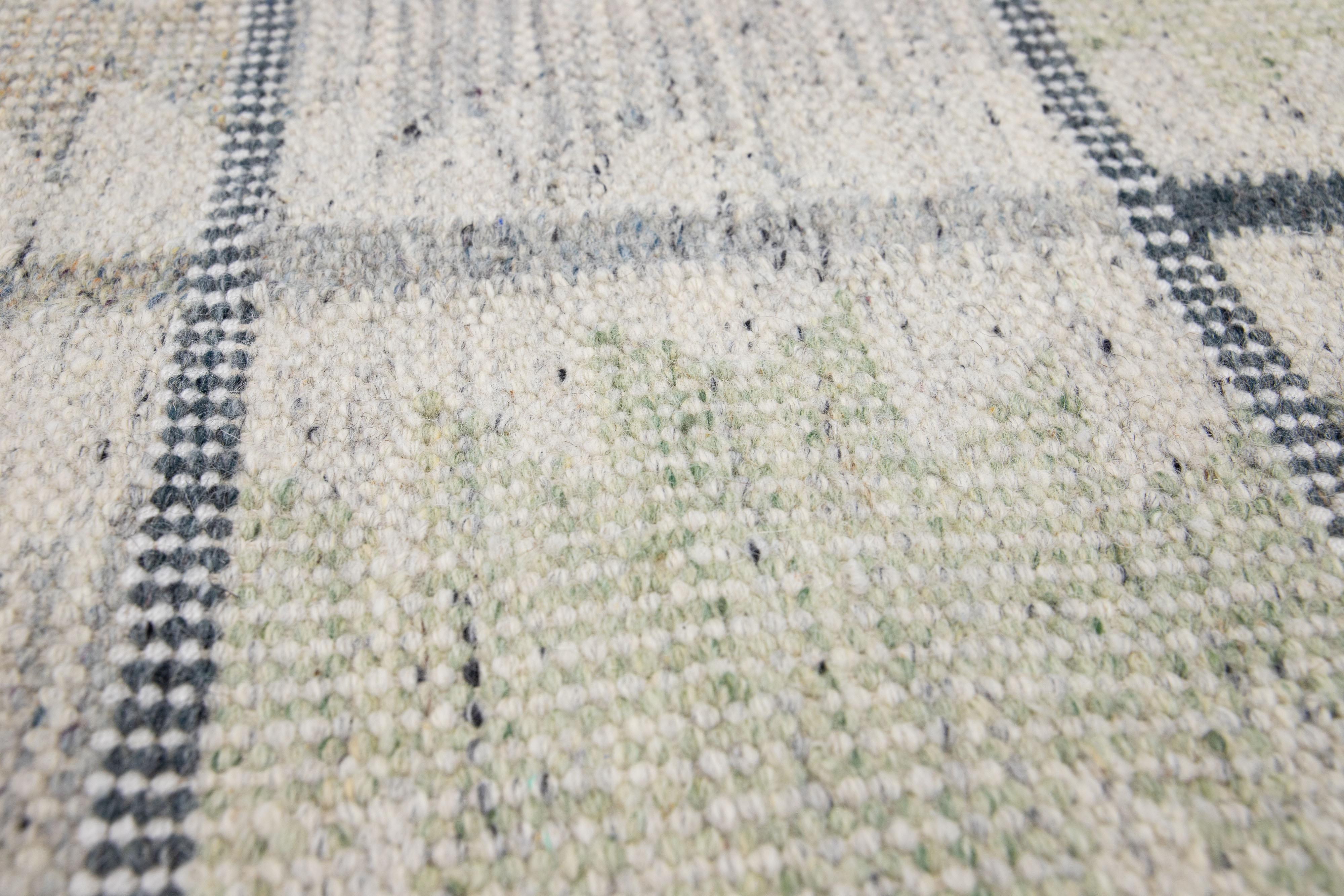 Apadana's Modern Swedish Style wool custom rug. Custom sizes and colors made-to-order.

Material: Wool.
Techniques: Hand-Woven.
Style: Modern Swedish.
Lead time: Approx. 15-16 weeks available.
Colors: As shown, other custom colors are