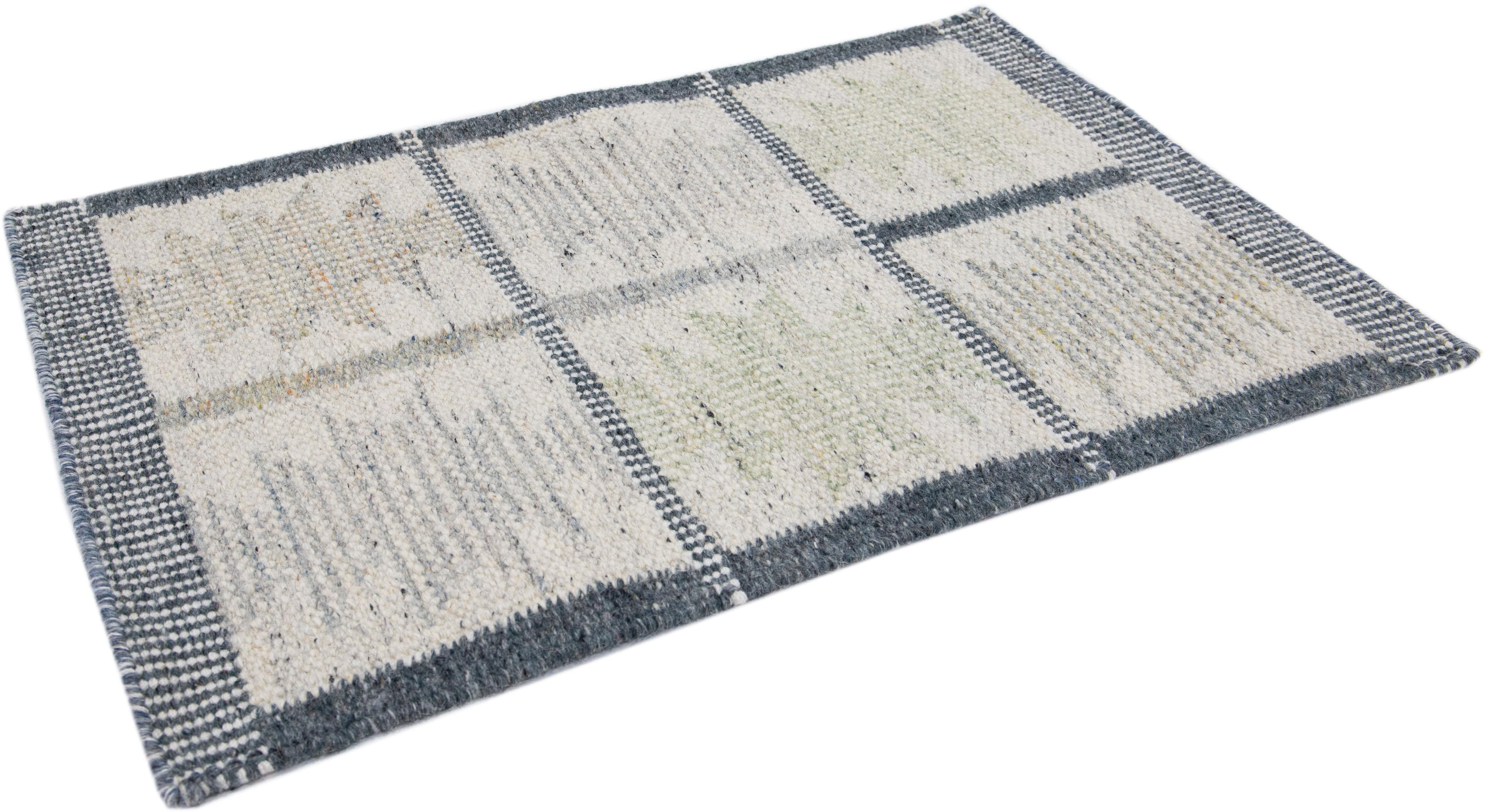 Modern Swedish Style Beige Handmade Custom Wool Rug In New Condition For Sale In Norwalk, CT