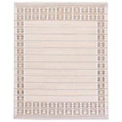 Alfombra de lana de diseño moderno de estilo sueco, beige, hecha a mano y de gran tamaño