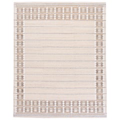 Modern Swedish Style Beige Handmade Oversize Designed Wool Rug