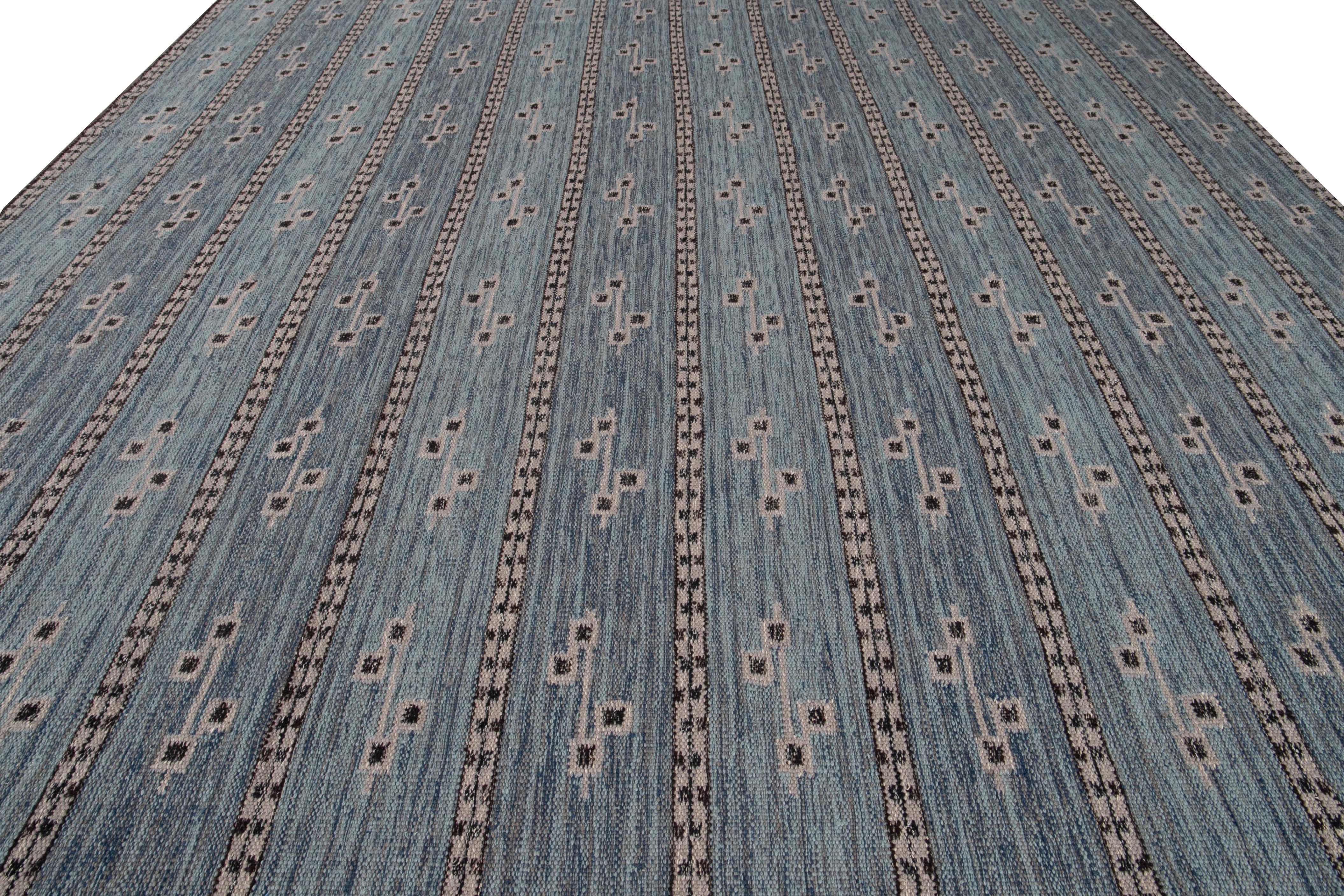 Indian Modern Swedish Style Blue Handmade Wool Rug