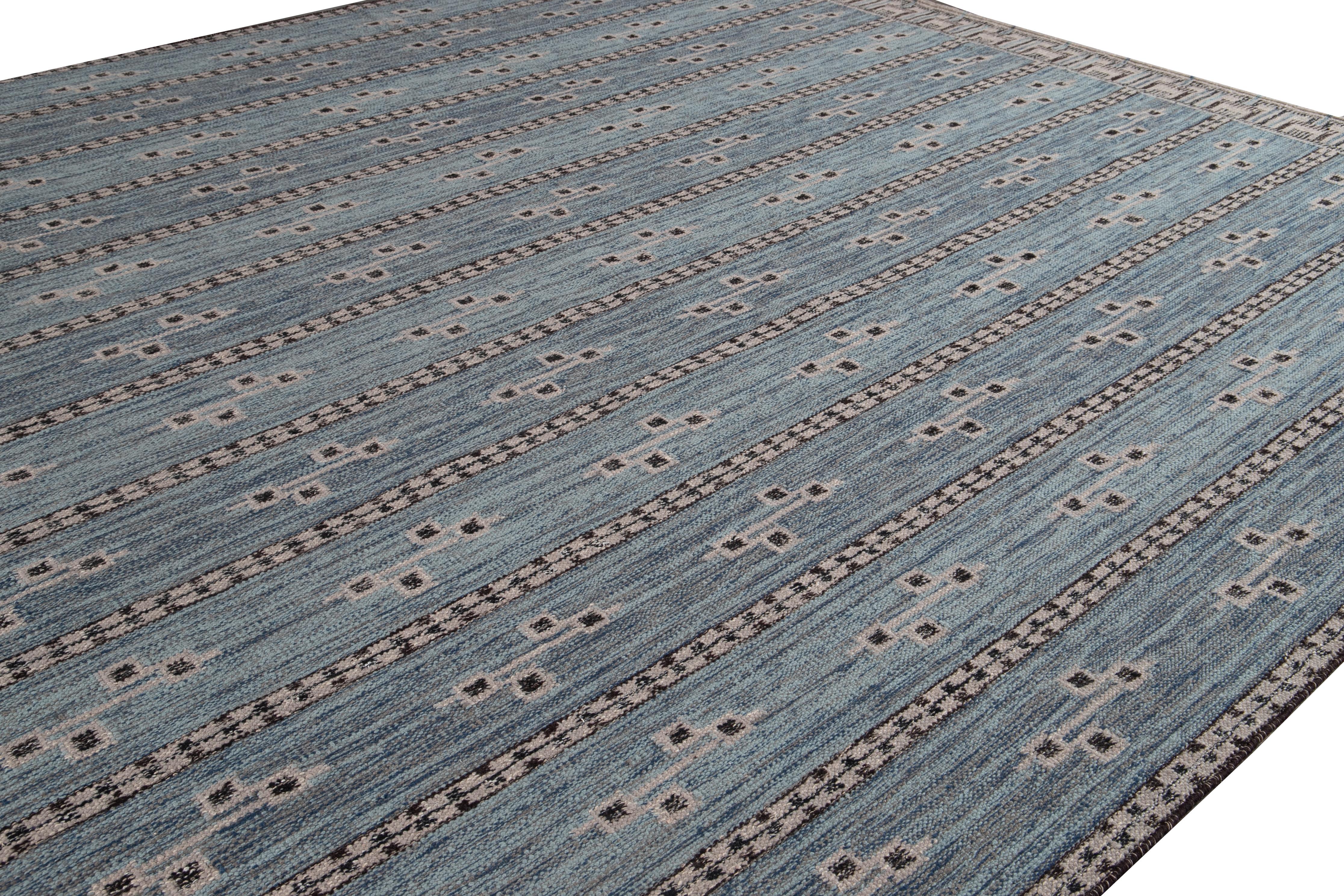 Contemporary Modern Swedish Style Blue Handmade Wool Rug