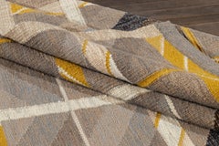Modern Swedish Style Flat-Weave Wool Rug With Geometric Design In Earthy Tones