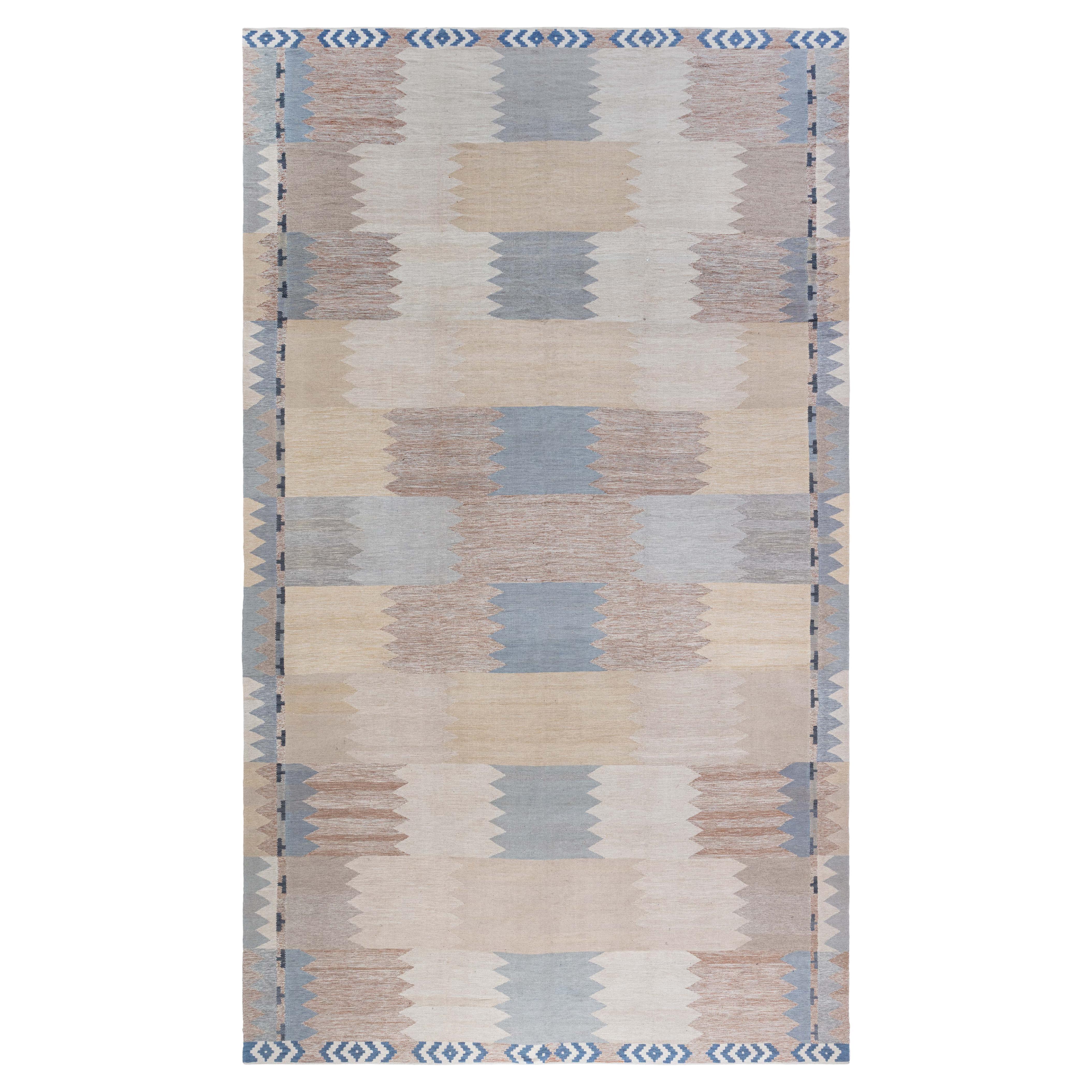 Modern Swedish Style Geometric Flat Weave Wool Rug by Doris Leslie Blau