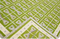 Modern Swedish Style Green Handmade Oversize Wool Rug with Geometric Pattern