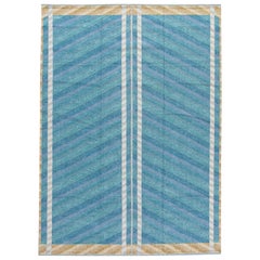 Alfombra moderna de lana azul de estilo sueco hecha a mano Diseño geométrico