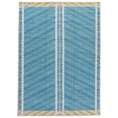 Modern Swedish Style Handmade Blue Wool Rug Geometric Design