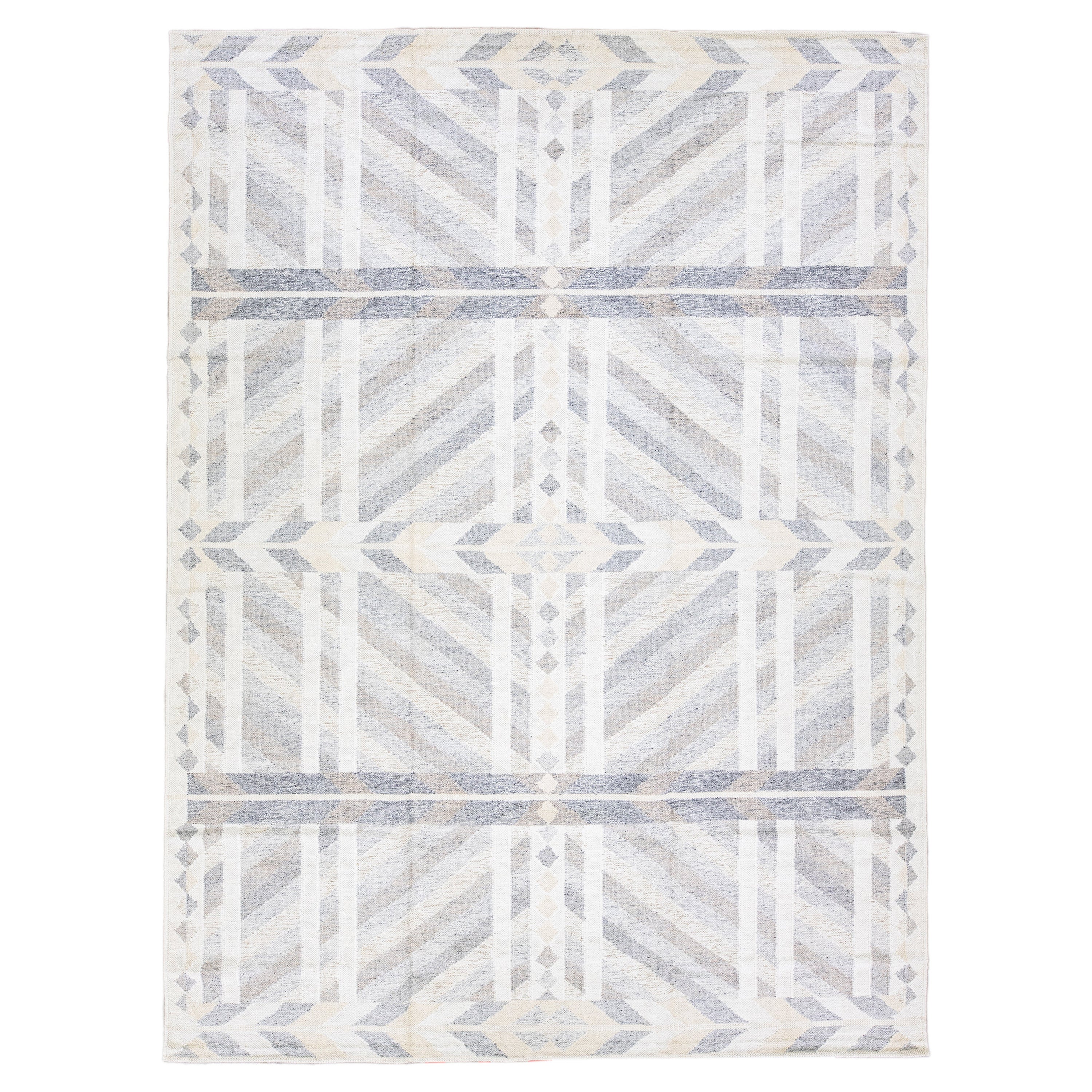 Tapis en laine gris abstrait géométrique de style suédois moderne fait à la main