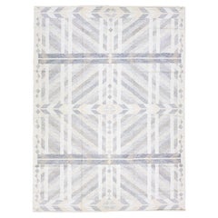 Modern Swedish Style Handmade Geometric Abstract Gray Wool Rug