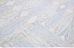 Moderner Schwedischer Stil Handgefertigter Geometrisch gestalteter Blauer Wollteppich