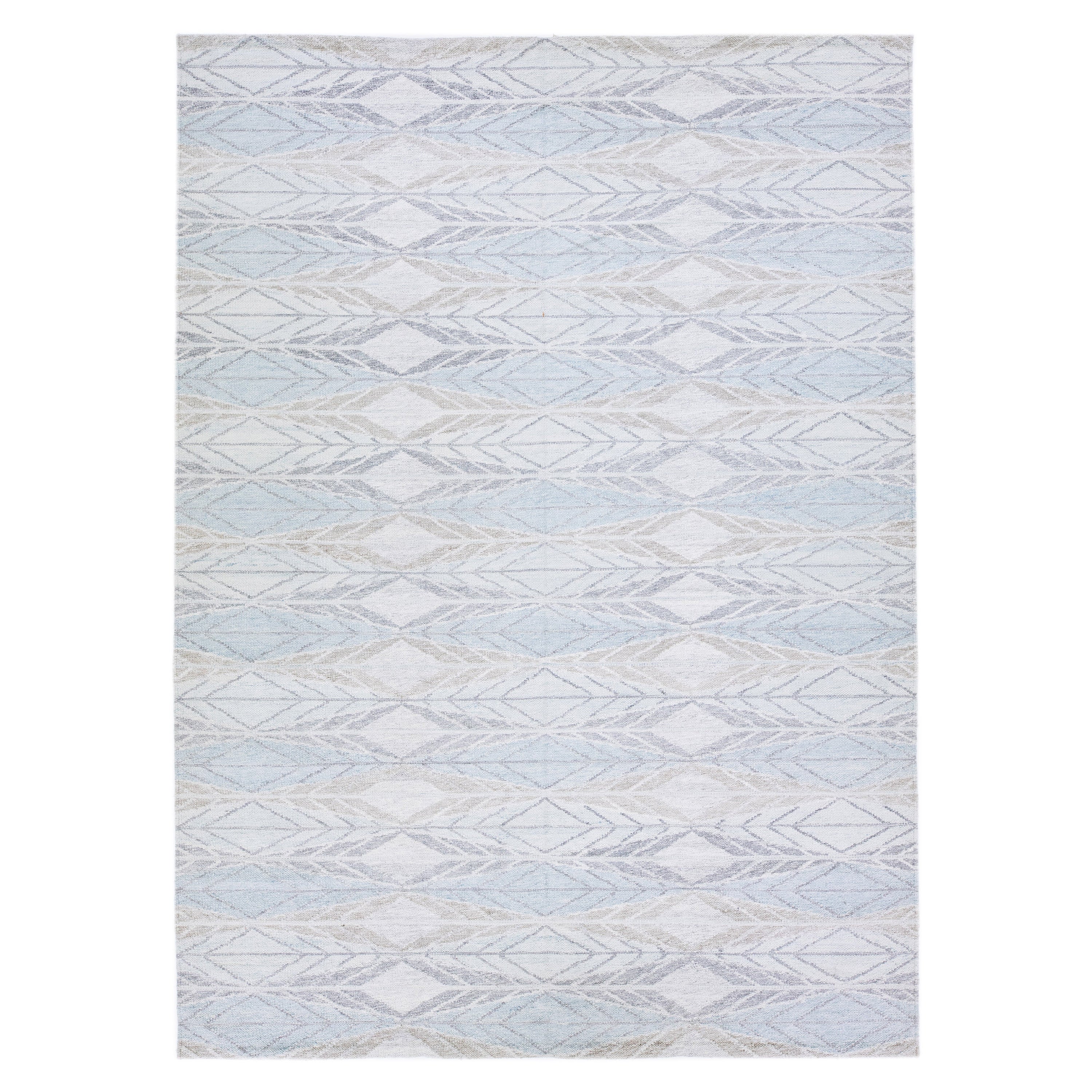 Tapis en laine bleue de style suédois moderne et géométrique fait à la main
